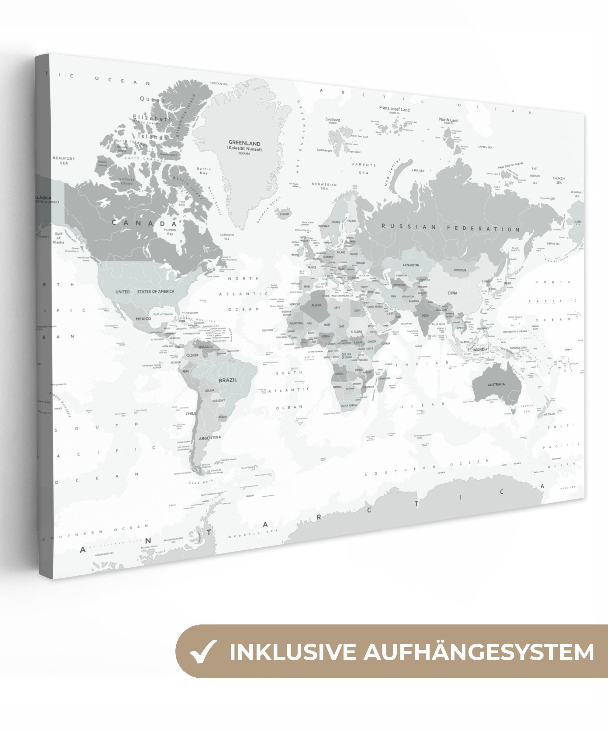OneMillionCanvasses® Leinwandbild Weltkarte - Weiß - Grau - Erde, Fotodruck günstig online kaufen