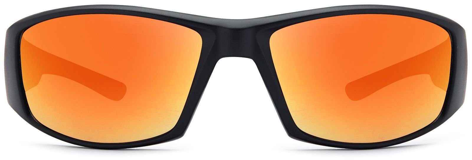 styleBREAKER Sonnenbrille (1-St) Verspiegelt / Schwarz Gestell Orange-Rot Glas verspiegelt