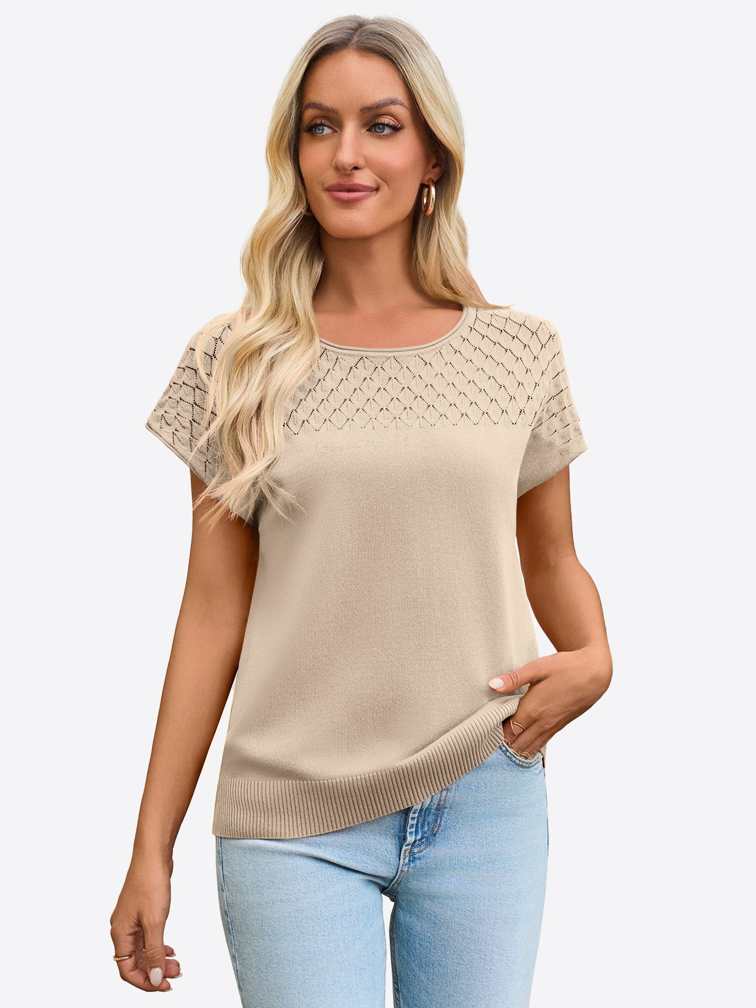 Imily Bela T-Shirt Damen Freizeit Kurzarm Strickshirt (Packung, 1-tlg., 1pe günstig online kaufen