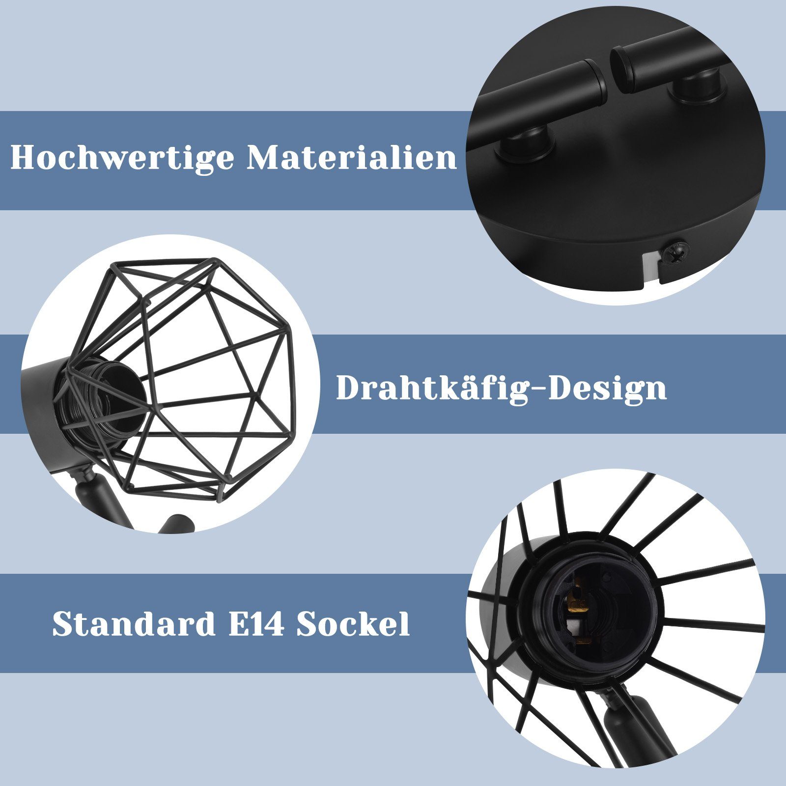 Schwarz ZMH Leuchtmittel, Deckenstrahler Innen Deckenspots ohne Retro E14 4 für Deckenleuchte 350° Flammig Kinderzimmer, Industrie, Wohnzimmer Metall Vintage