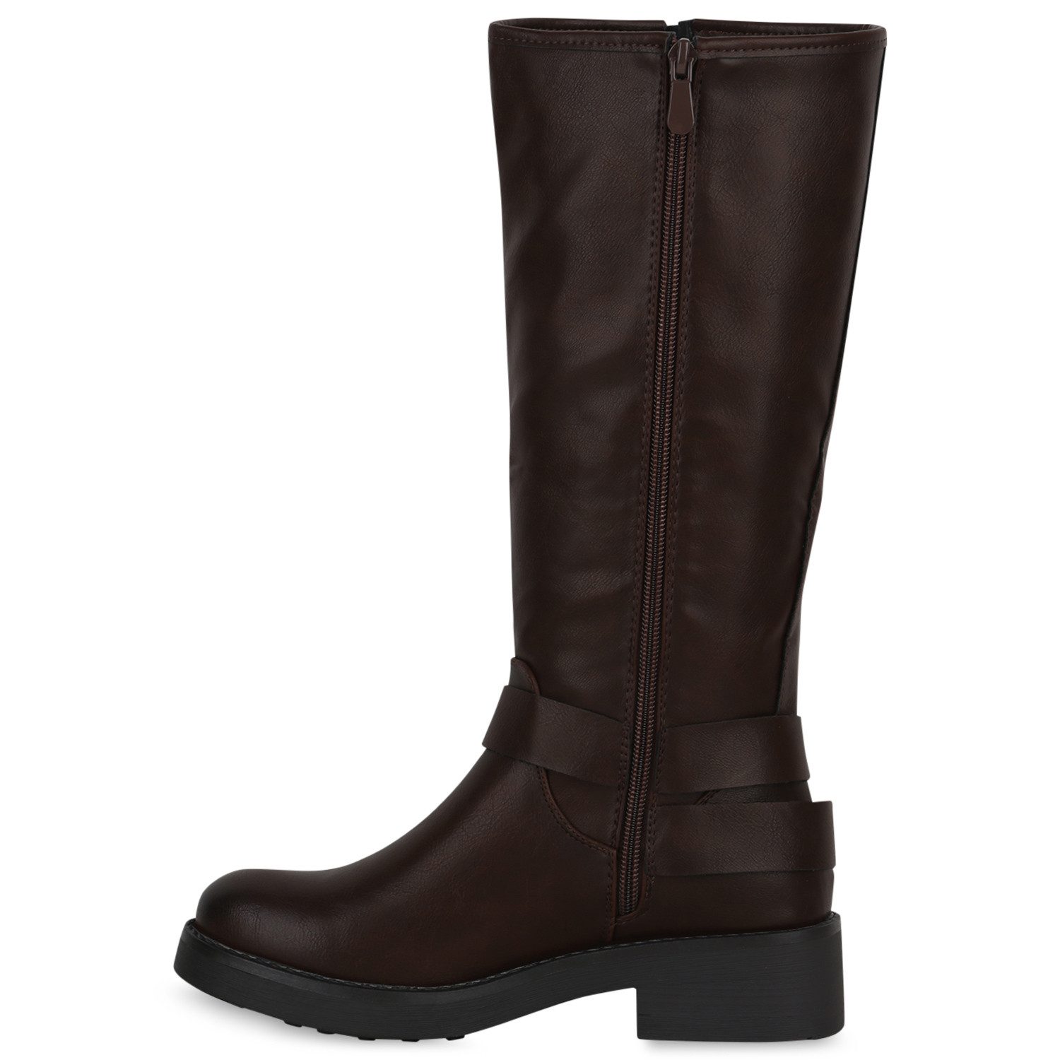 VAN HILL 840848 Stiefel Damen Leicht Gefütterte Bikerstiefel Schnallen Nieten