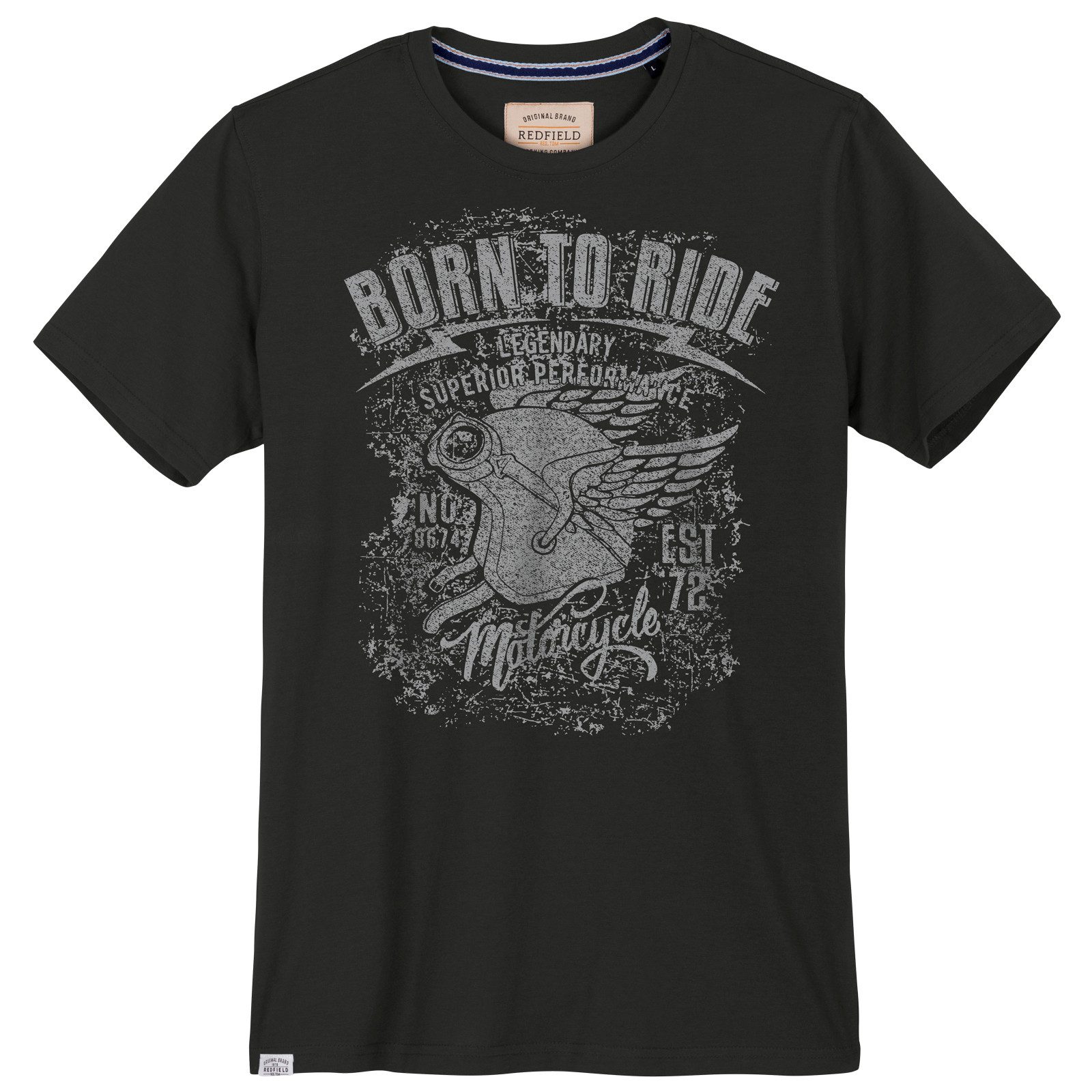redfield Print-Shirt Redfield Übergrößen T-Shirt schwarz Vintageprint