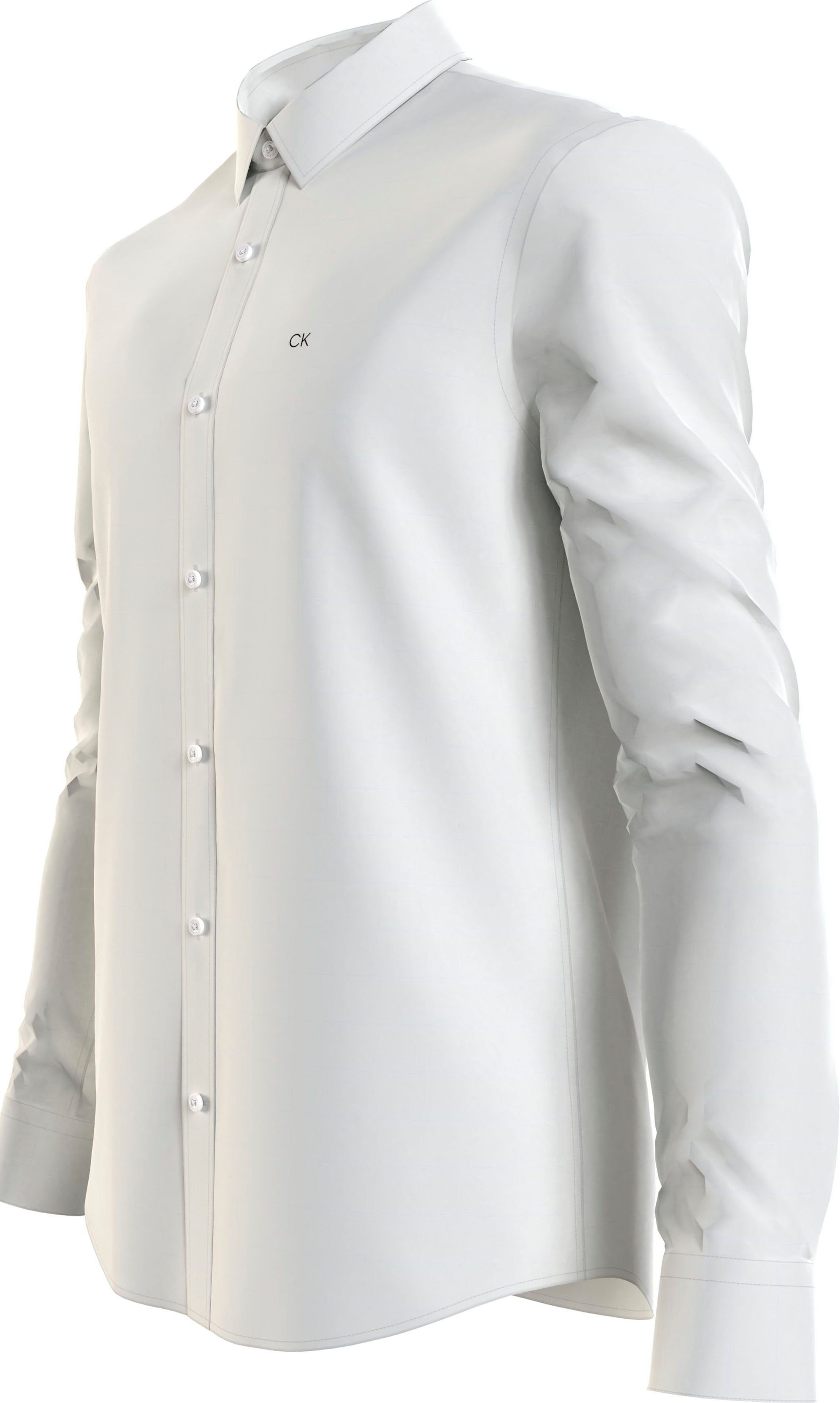 Calvin Klein Businesshemd SLIM STRETCH POPLIN der Logo Brust Klein white auf mit Calvin SHIRT bright