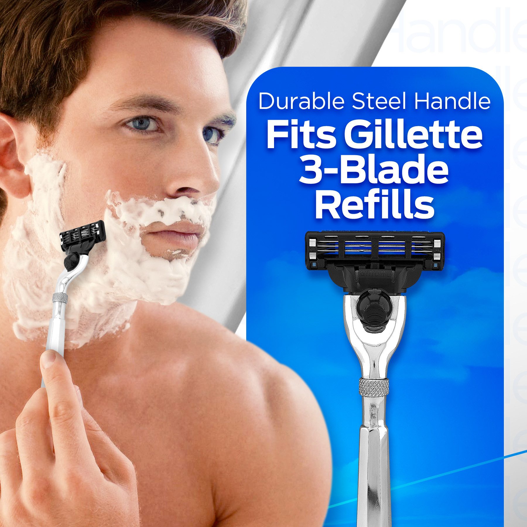 Haryali London Nassrasierer 3-Klingen-Rasierer für Unisex, Edelstahlrasierer, leicht, Pack, Rasierapparat mit abnehmbarer Klinge und messing-silbernem Griff, Abwaschbarer, rutschfester Griff. Passt auf alle Mach 3-Rasierer.