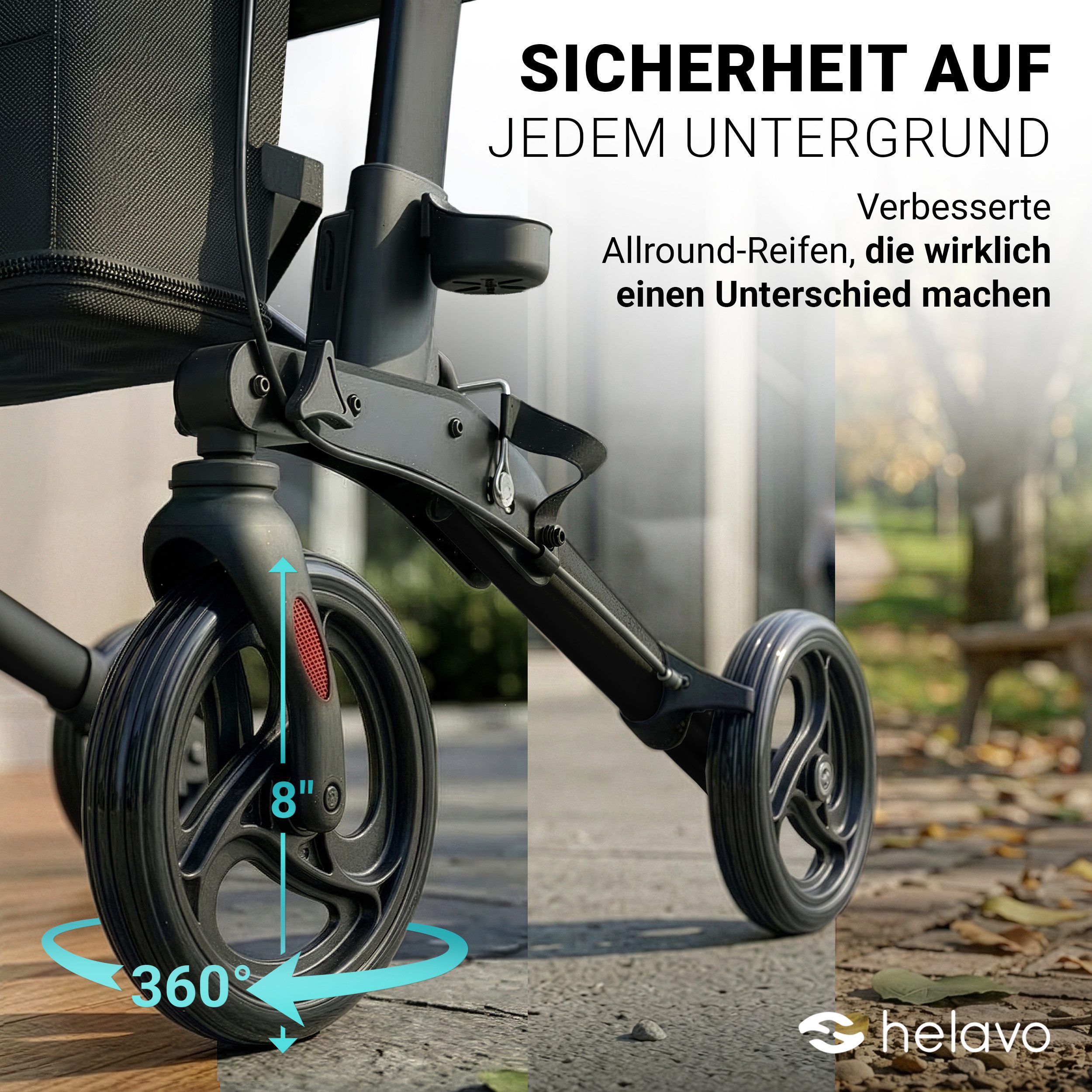 Helavo Rollator H1010, faltbarer Reise-Rollator mit Sitz und Reisetasche