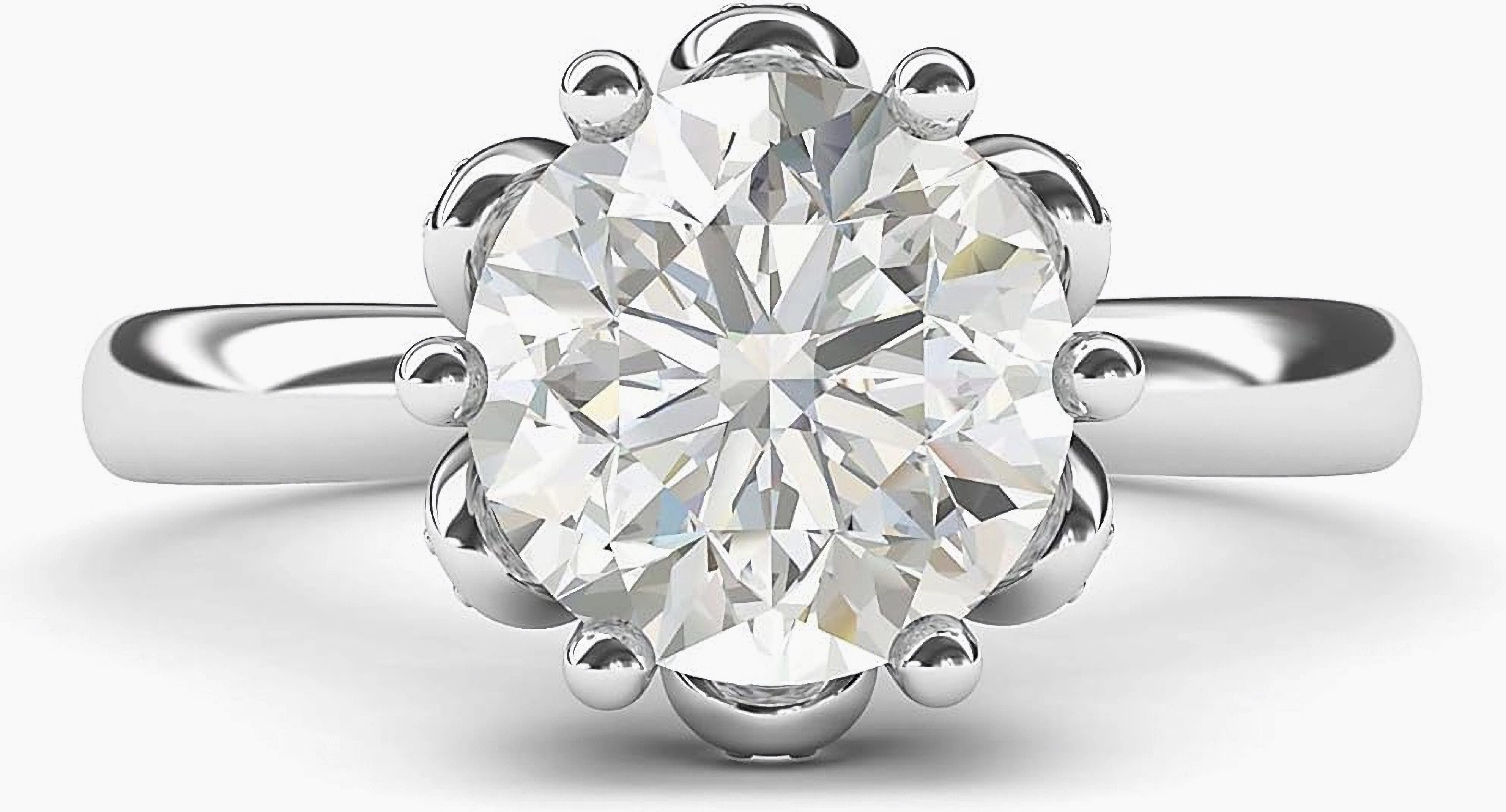 Jumpeak Verlobungsring Romantischer Bouquet-Ring mit 2ct-Diamant in Rundform Brillantschliff, Im Labor gezüchteter Diamant, Farbe E,VVS2, mit IGI-Zertifikat
