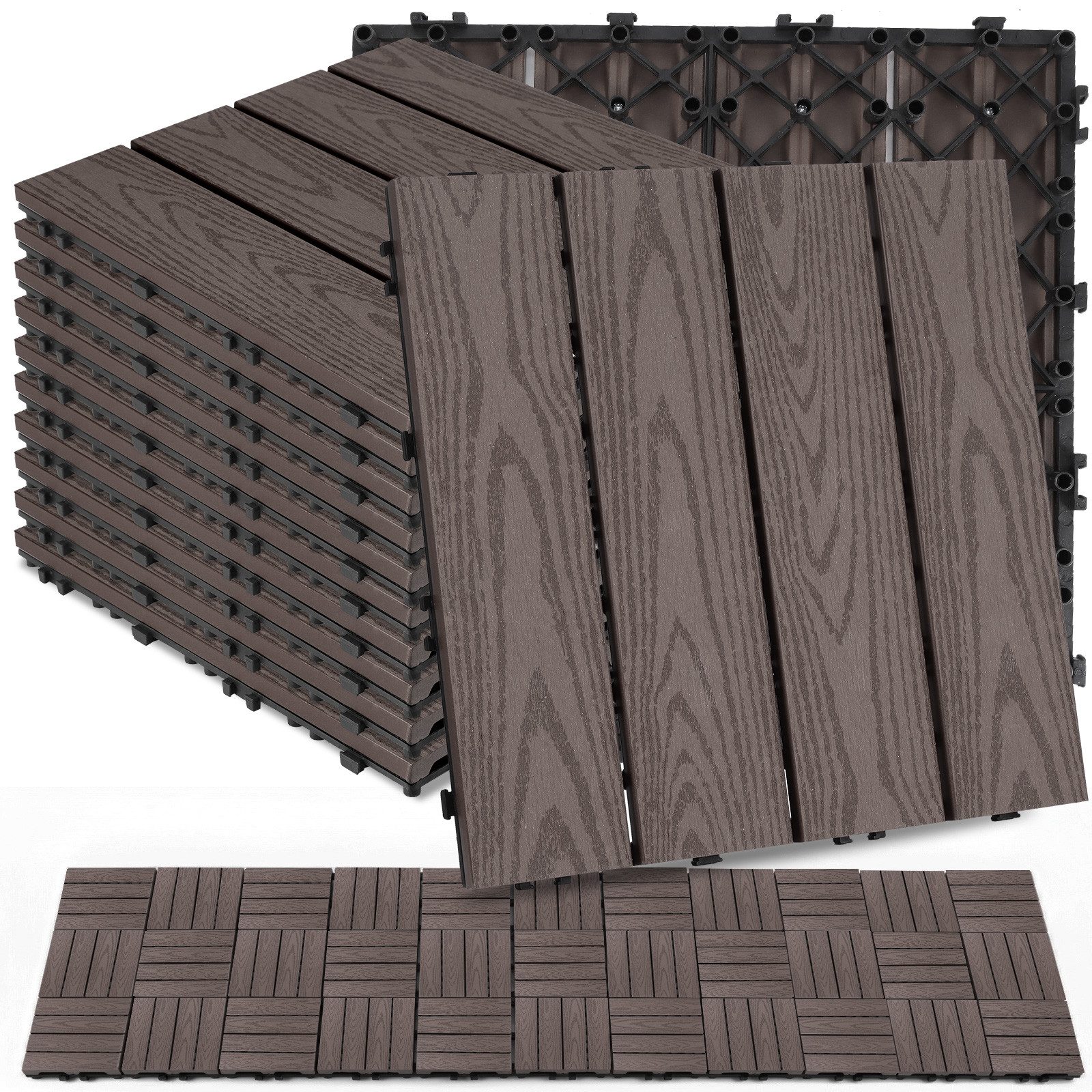 BlingBin Klickfliesen Terrassenfliesen 11 Stück 0,99 Balkonfliesen mit Klicksystem, 11 Stück, 11 St., 30B x 30T x 2H cm, Klickfliesen mit Drainagefunktion Bodenbelag Fliese für Terrasse