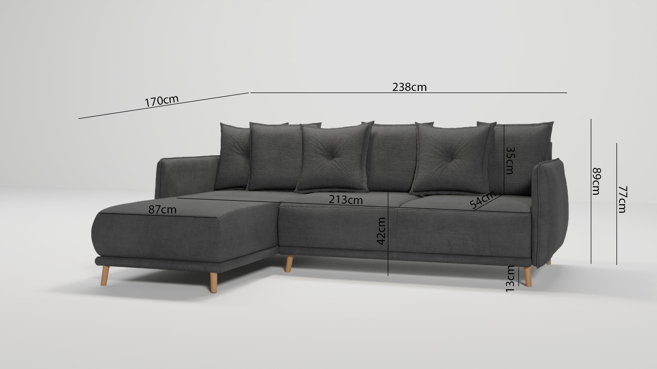 S-Style mit Bettfunktion bestellbar, Graphit Design, links Lina und Bettkasten mane Möbel mit Ecksofa Wellenfederung oder rechts skandinavischen im