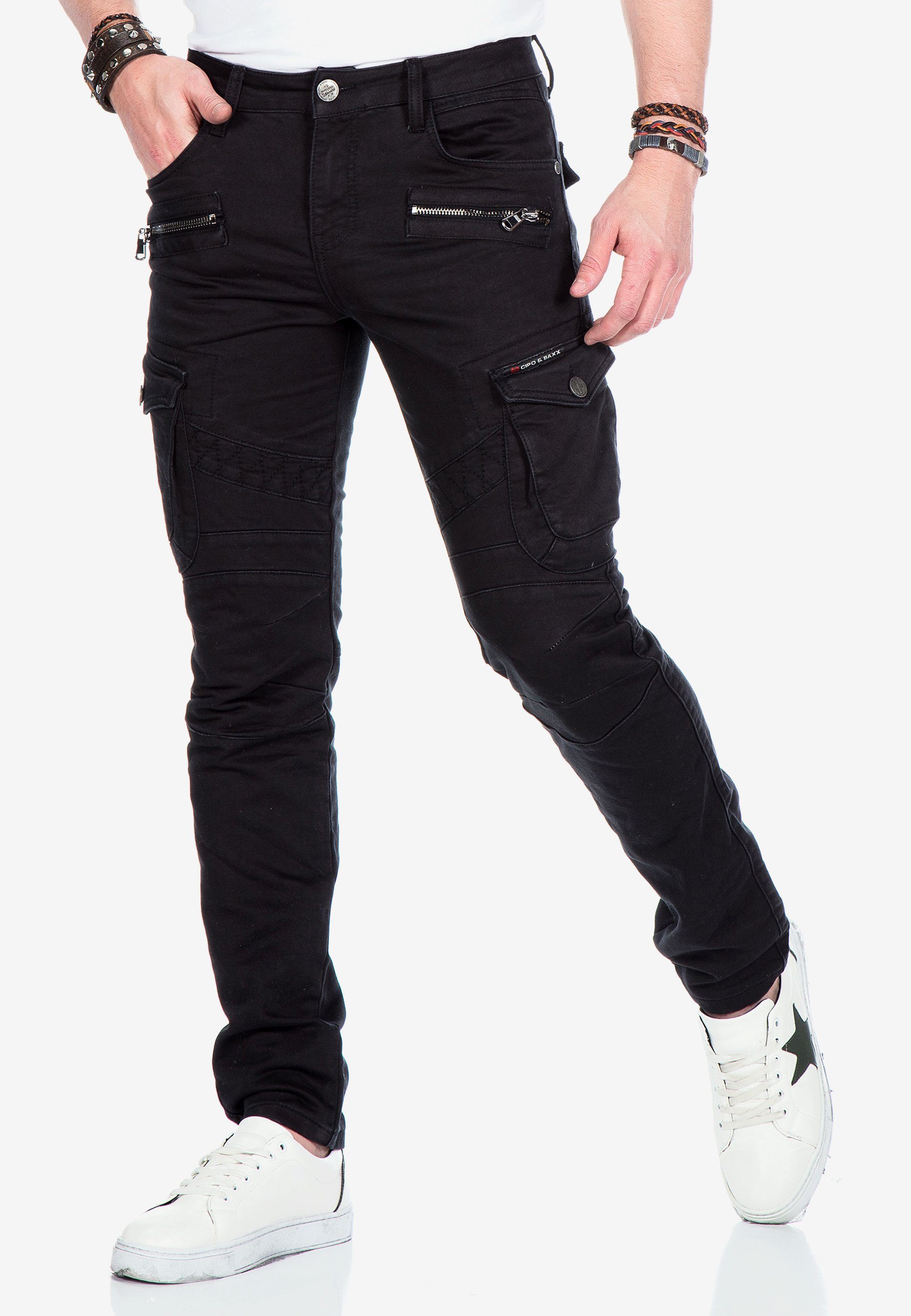 Bequeme im Baxx Cipo angesagten Jeans & Biker-Stil schwarz