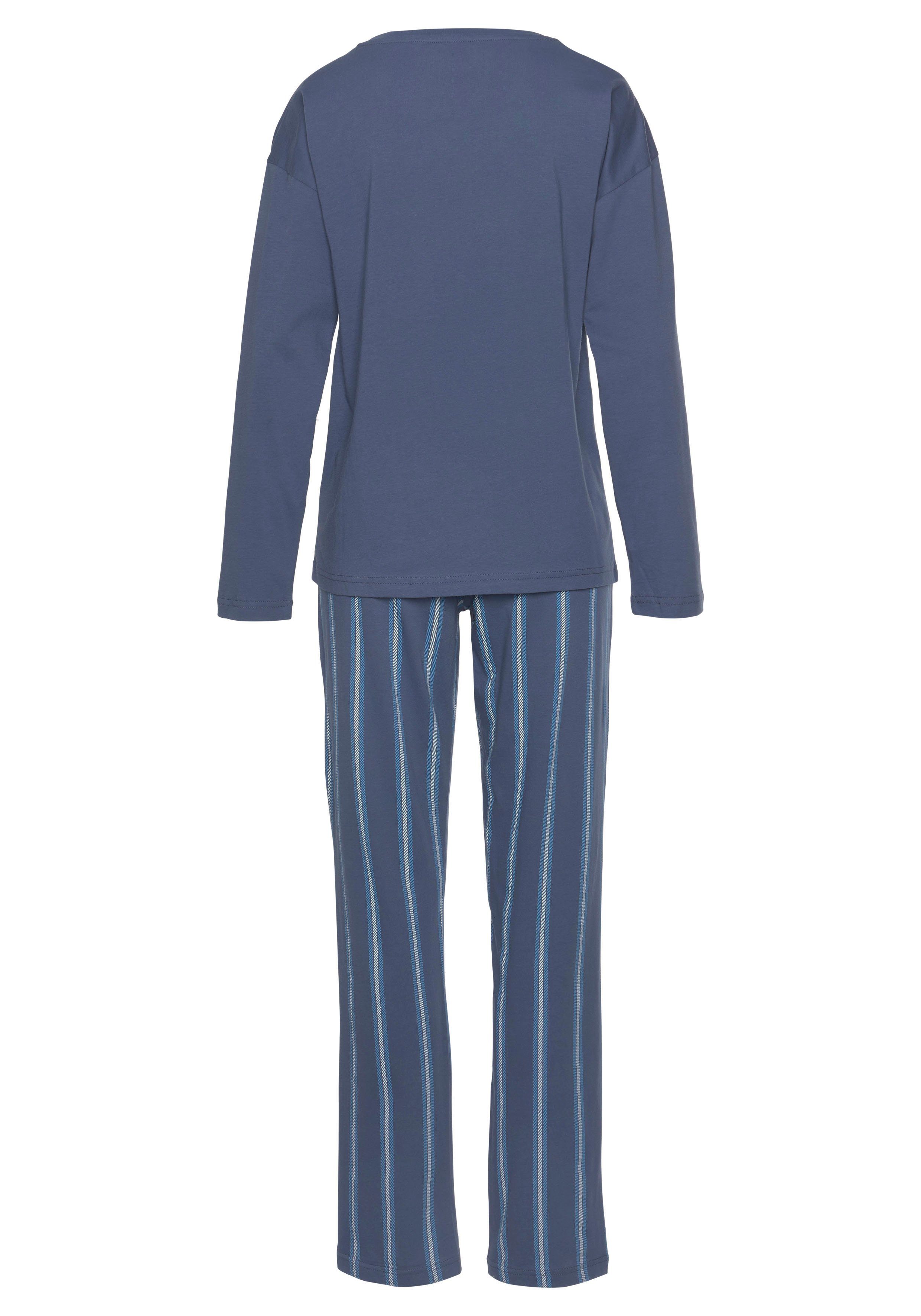 Vivance Dreams Pyjama Frontdruck mit (2 Stück) blau-gestreift 1 tlg