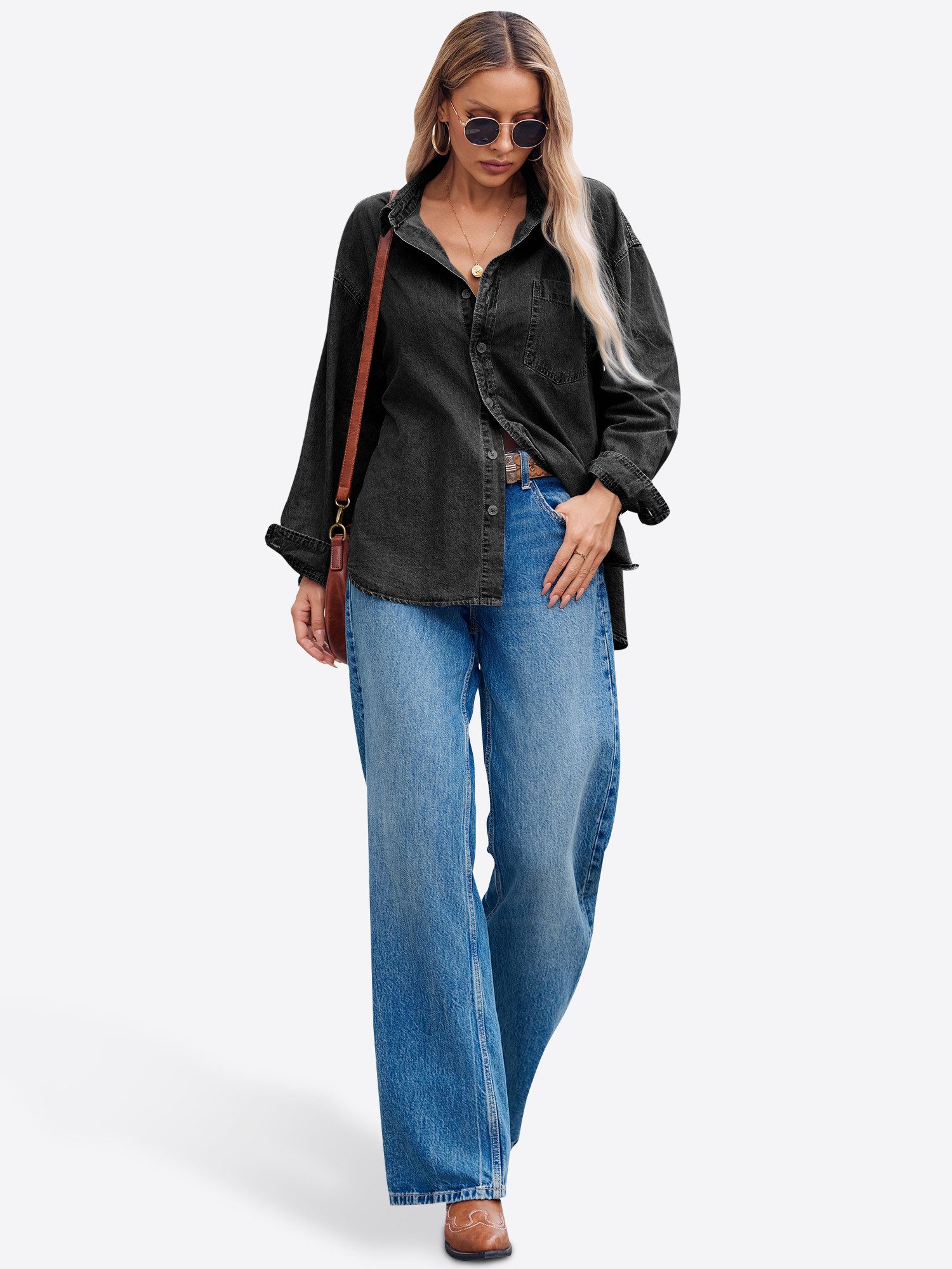 Imily Bela Jeansbluse Damen Lässig Boyfriend Jeansjacke Denim Oberteil (Packung, 1-tlg., 1per-Pack) aus Baumwolle in Unifarbe – Bild 3 von 5