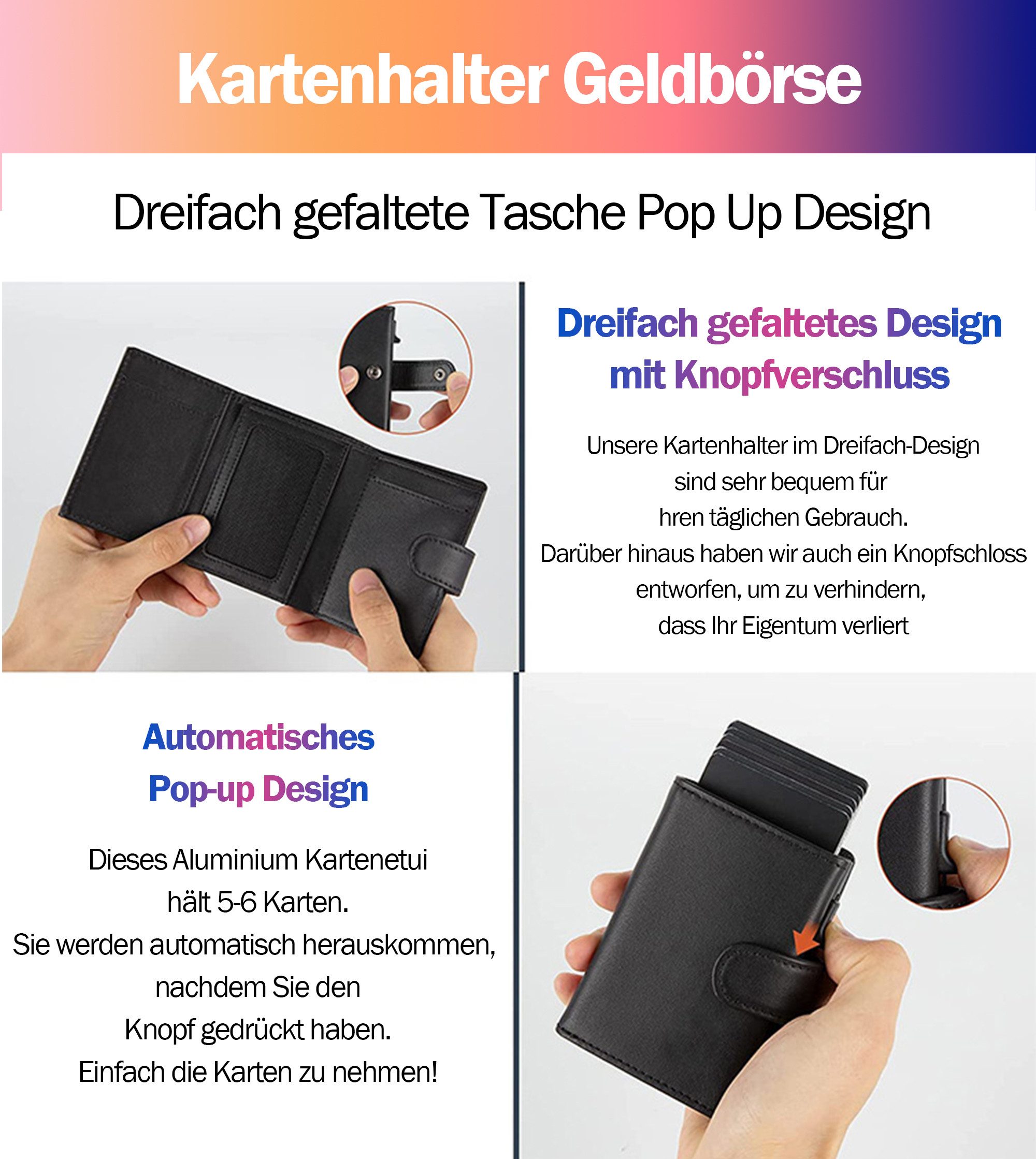 Luckice Geldbörse Slim Wallet mit Münzfach,Herren Geldbörse,Card Holder Wallet (Mini Geldbörse Herren&Damen klein,Weihnachtsgeschenk, Kreditkartenetui Portemonn – Bild 4 von 5
