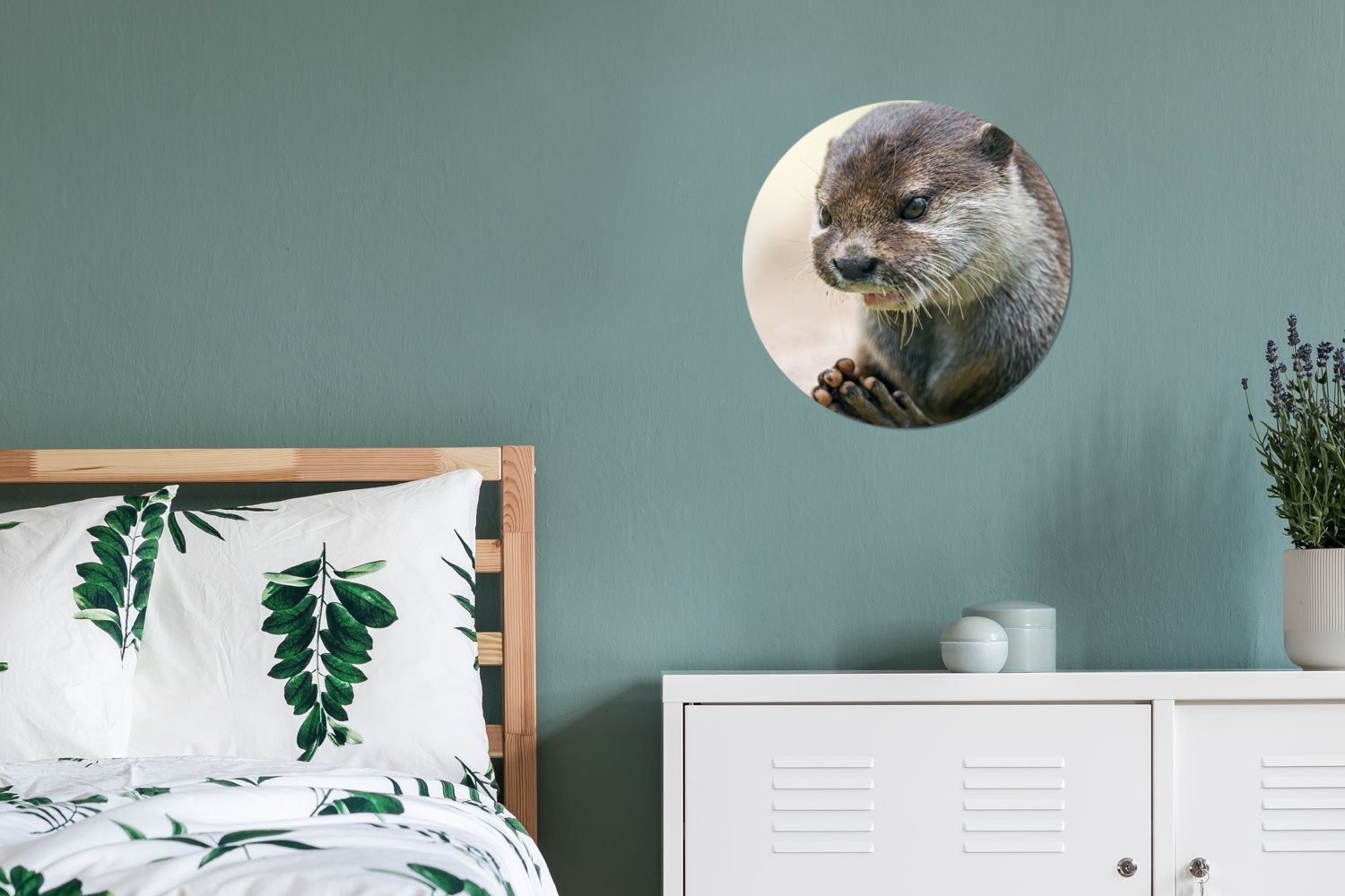 MuchoWow Gemälde Ein Otter mit St), Forex, Wohnzimmer, 30x30 Kreis zusammengelegten Wandbild, Wanddekoration (1 Beinen, cm Rundes