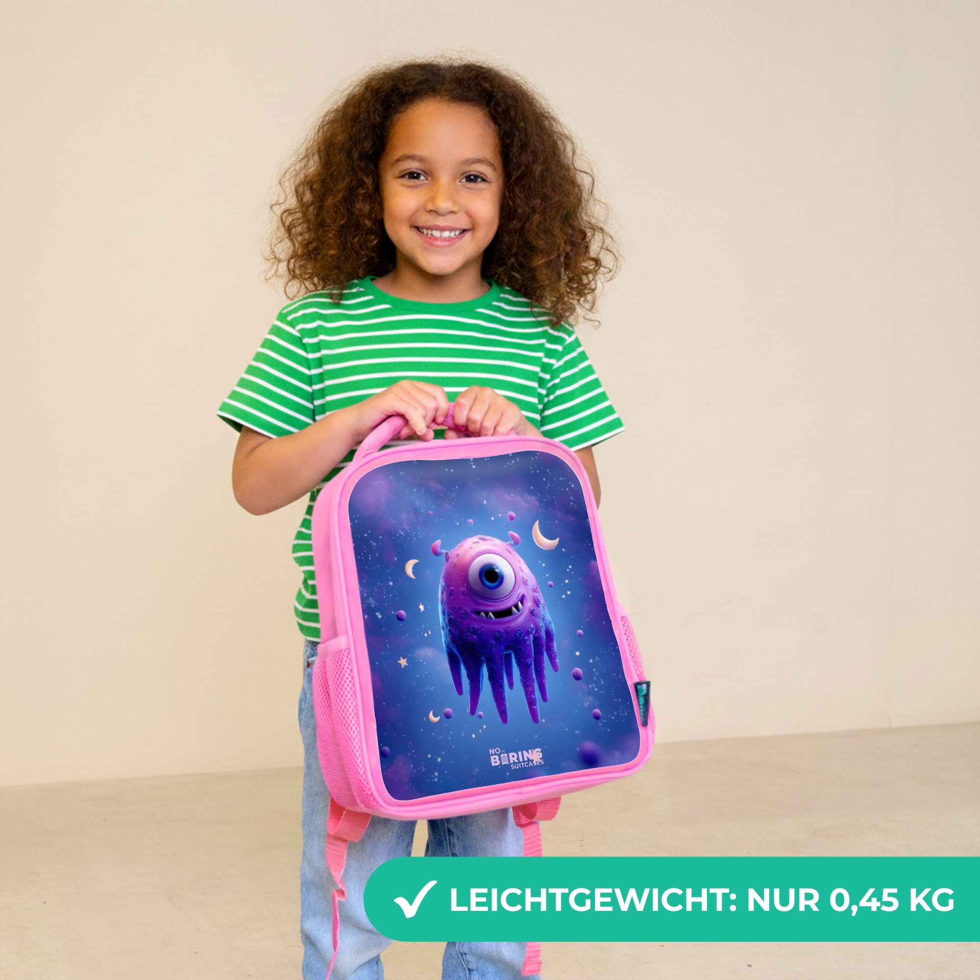 NoBoringSuitcases.com© Rucksack Rosa - Fröhliches Augenpaar im Weltraum, Kinderrucksack, Schulrucksack, Freizeitrucksack, Mädchen, Kindergarten