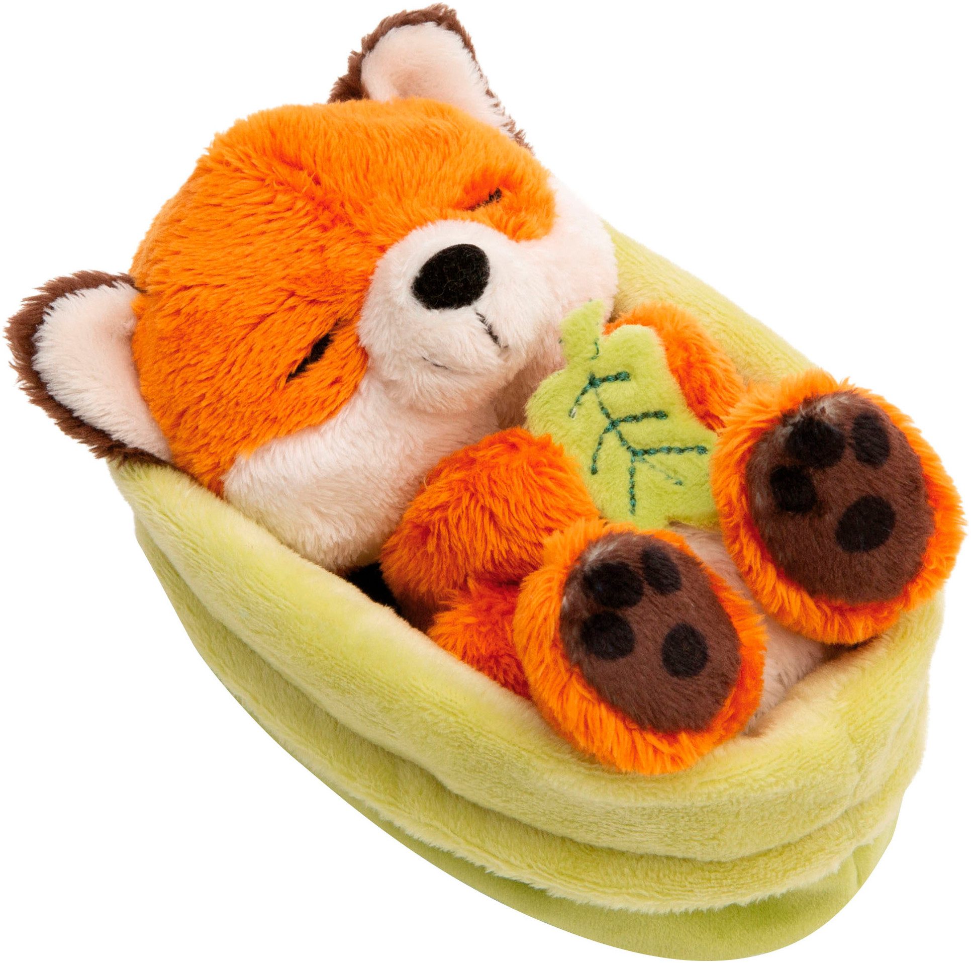 Nici Kuscheltier Sleeping Pets GREEN, Fuchs mit Blatt 12 cm schlafend im Körbchen grün