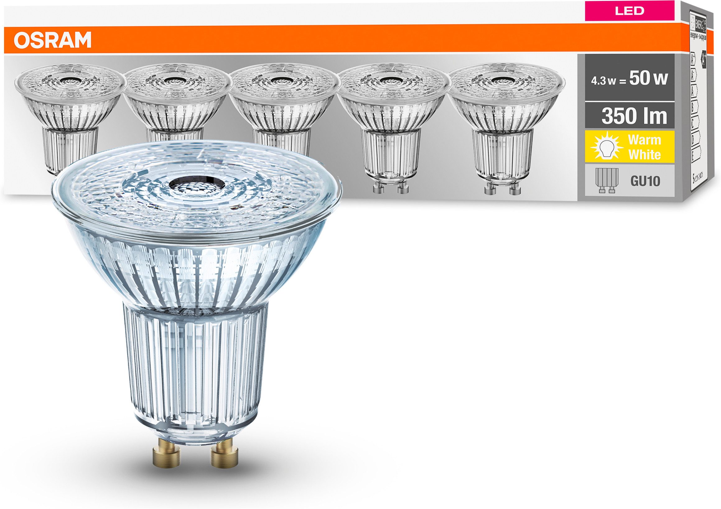 Osram LED-Leuchtmittel LED-Reflektorlampe, GU10, 5 St., Warmweiß