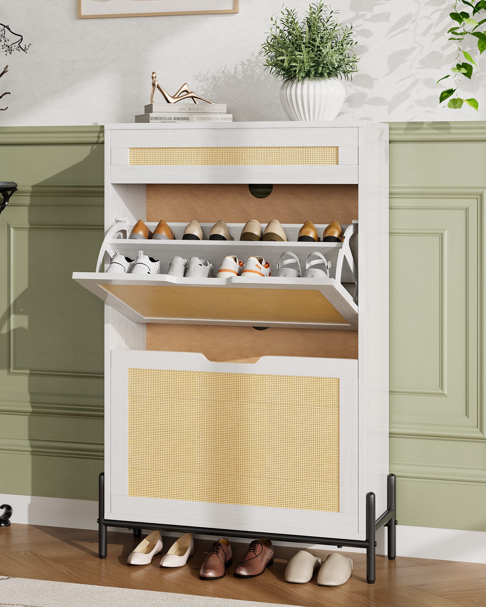GarveeMore Schuhschrank Rattan mit 2 Flip Tür und 1 Schublade,4 Einstellbar günstig online kaufen