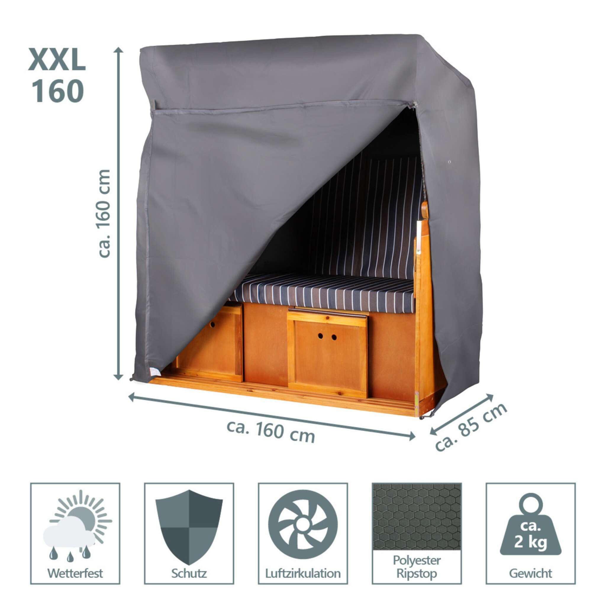 bene living Strandkorb-Schutzhülle Prestige Protect - Größe XXL 160 cm (Outdoor-Set, 1-St., Strandkorb-Schutzhülle inkl. Aufbewahrungstasche), UV-beständig, witterungsbeständig, atmungsaktives Polyestergewebe