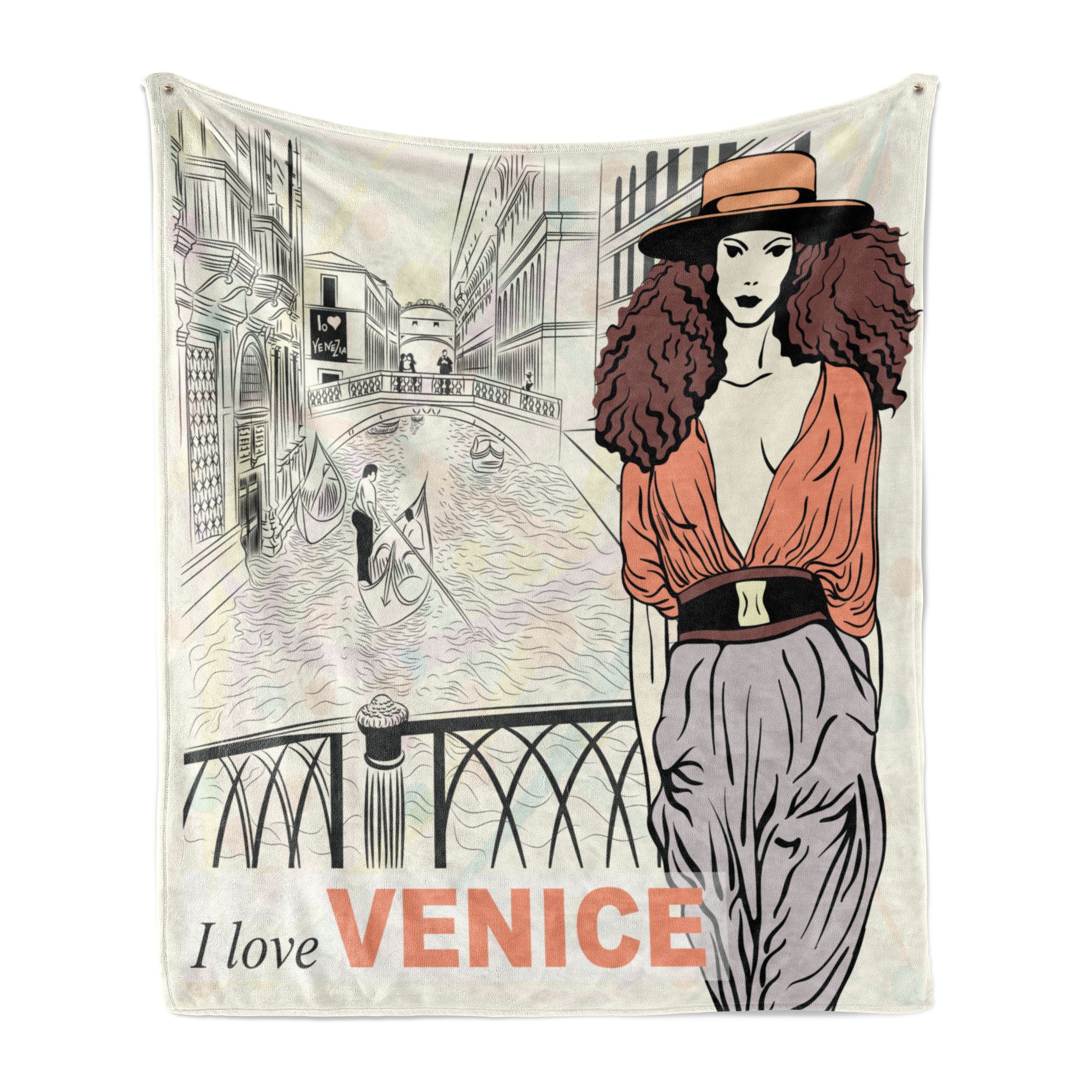 Wohndecke Gemütlicher Plüsch für den Innen- und Außenbereich, Abakuhaus, Venedig Fashion Girl Canal Italien