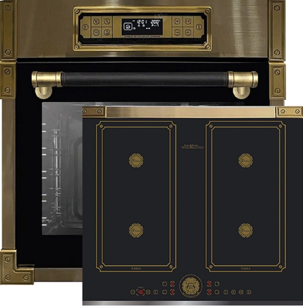Kaiser Küchengeräte Backofen-Set Herd Set Autark Retro Einbau Backofen 80L,Elektro Backofen + Induktionskochfeld 60 cm FREE ZONE mit 2 FLEX Induktions-Zonen EH 6726 AD+KCT 6745 AD., mit 1-fach-Teleskopauszug