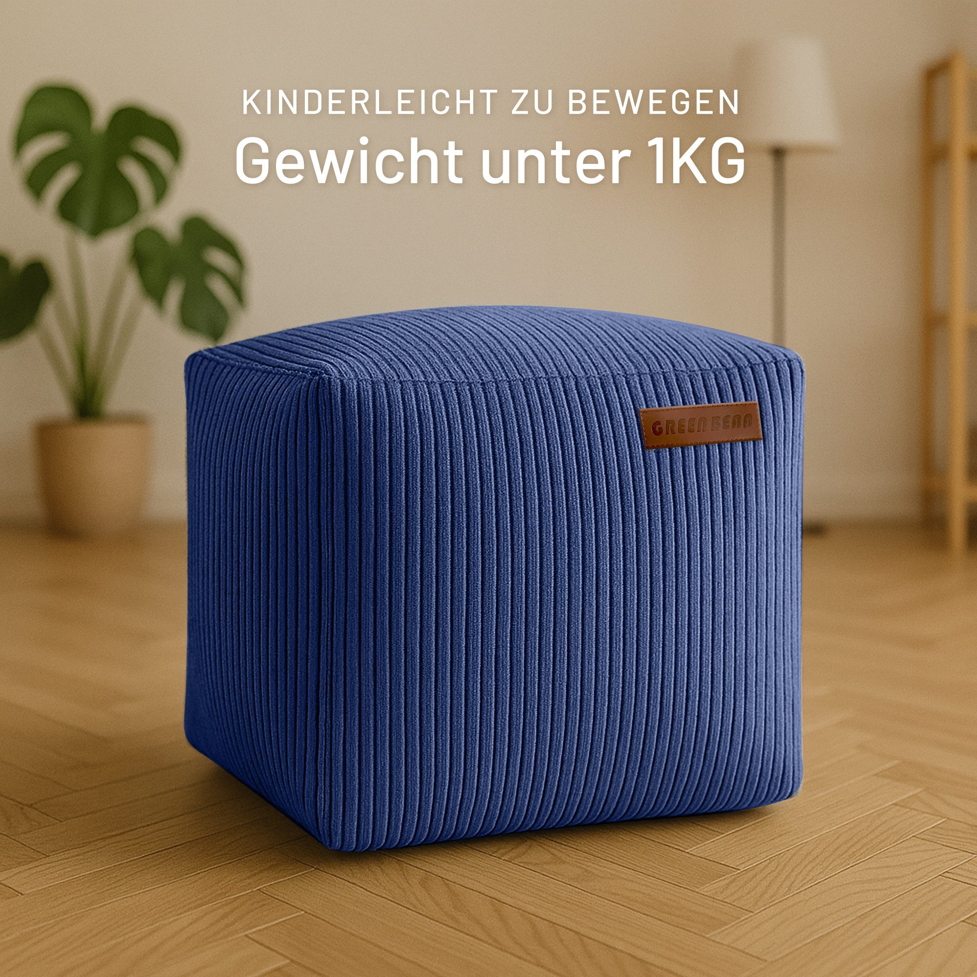 Green Bean Pouf Cube Cord (Indoor Sitzhocker Sitzkissen Fußhocker Relax-Sessel, Made in Germany), die ideale Ergänzung zum Sitzsack
