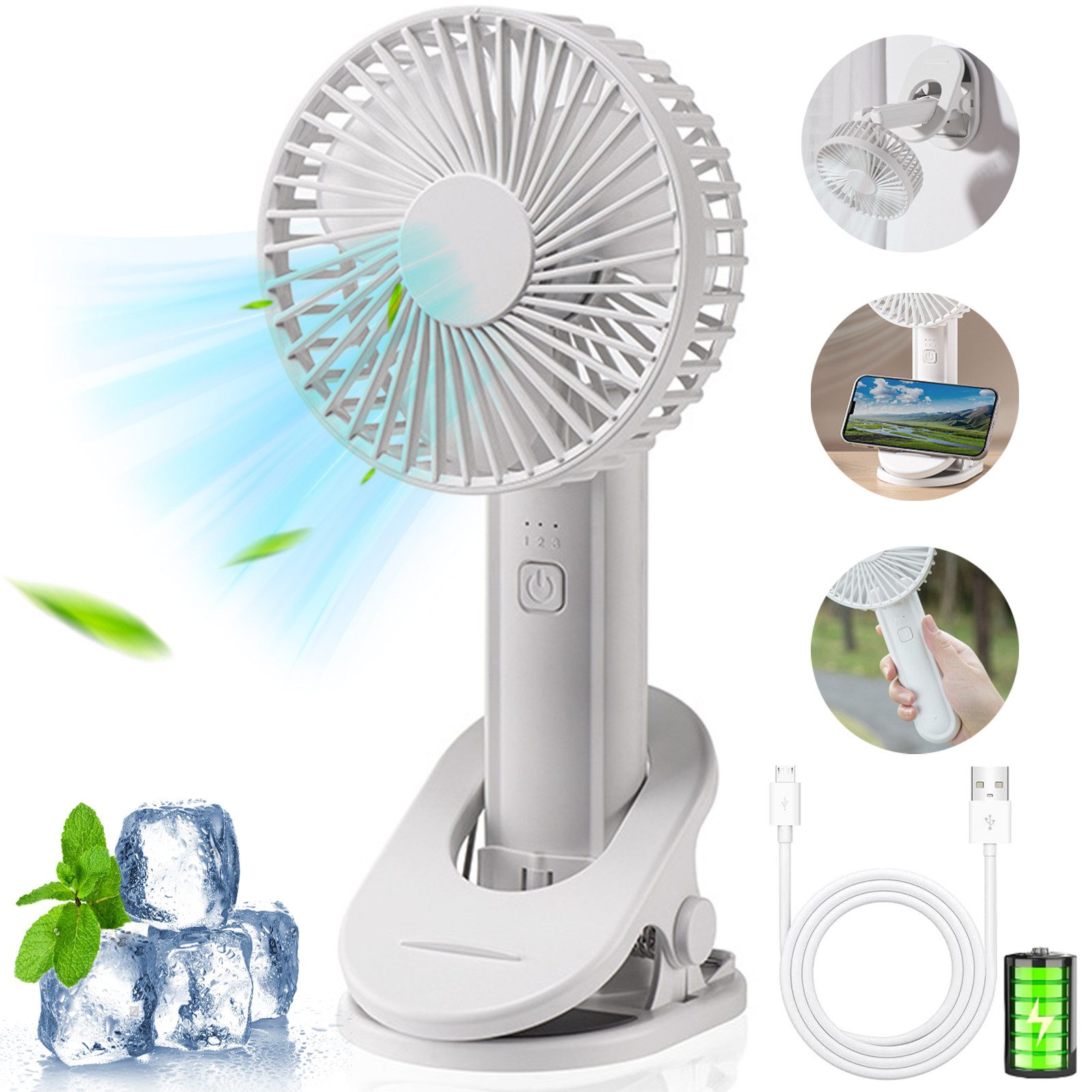 Handventilator Mini Handventilator tragbarer faltbarer USB Lüfter 180°Handyhalter
