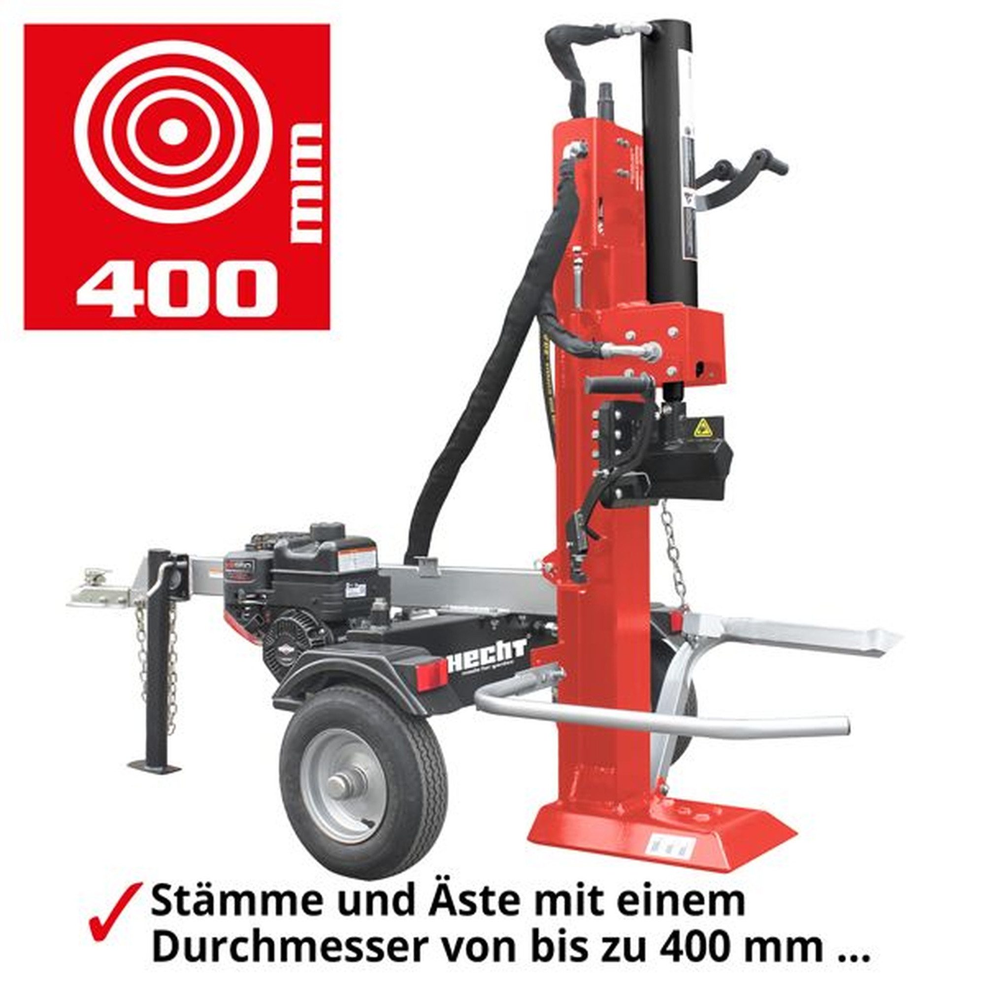 Hecht Benzinholzspalter 6422 XR950 Briggs & Stratton, Spaltgutlänge bis 63,5 cm, Spaltgutdurchmesser bis 40 cm, 6,6 PS, 22 T, Anhängerkupplung