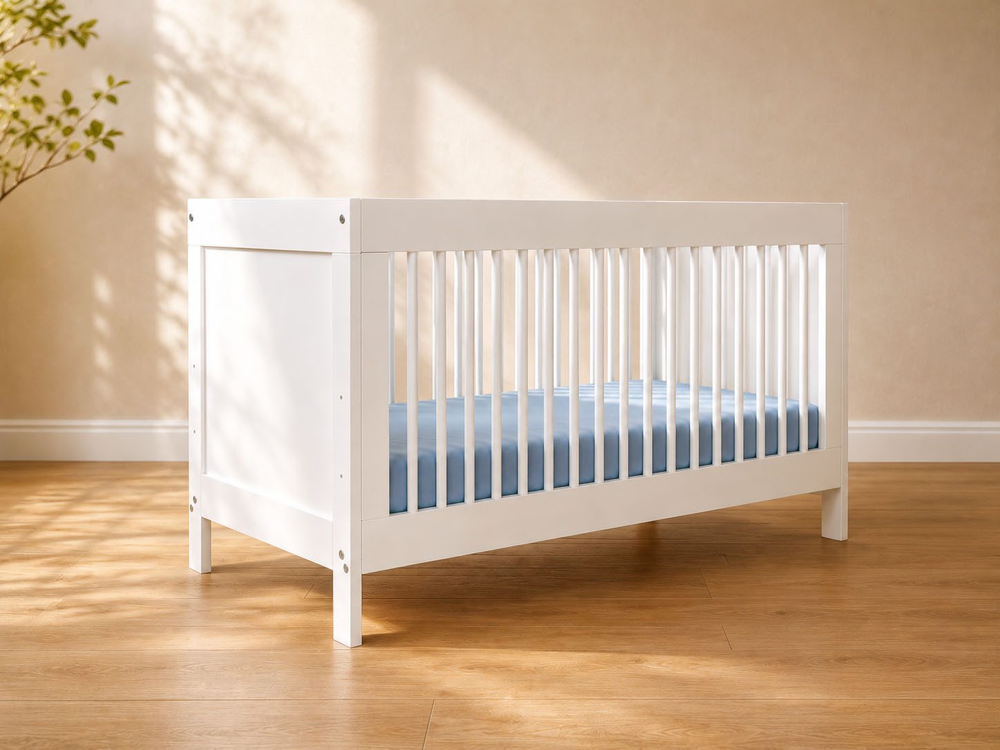 Inter Link Babybett Pinora, 70x140 cm, Teilmassiv Fichte, 3 herausnehmbare Schlupfsprossen, 1-tlg., Inkl. höhenverstellbarem Lattenrost, mit Rausfallschutz umbaubar
