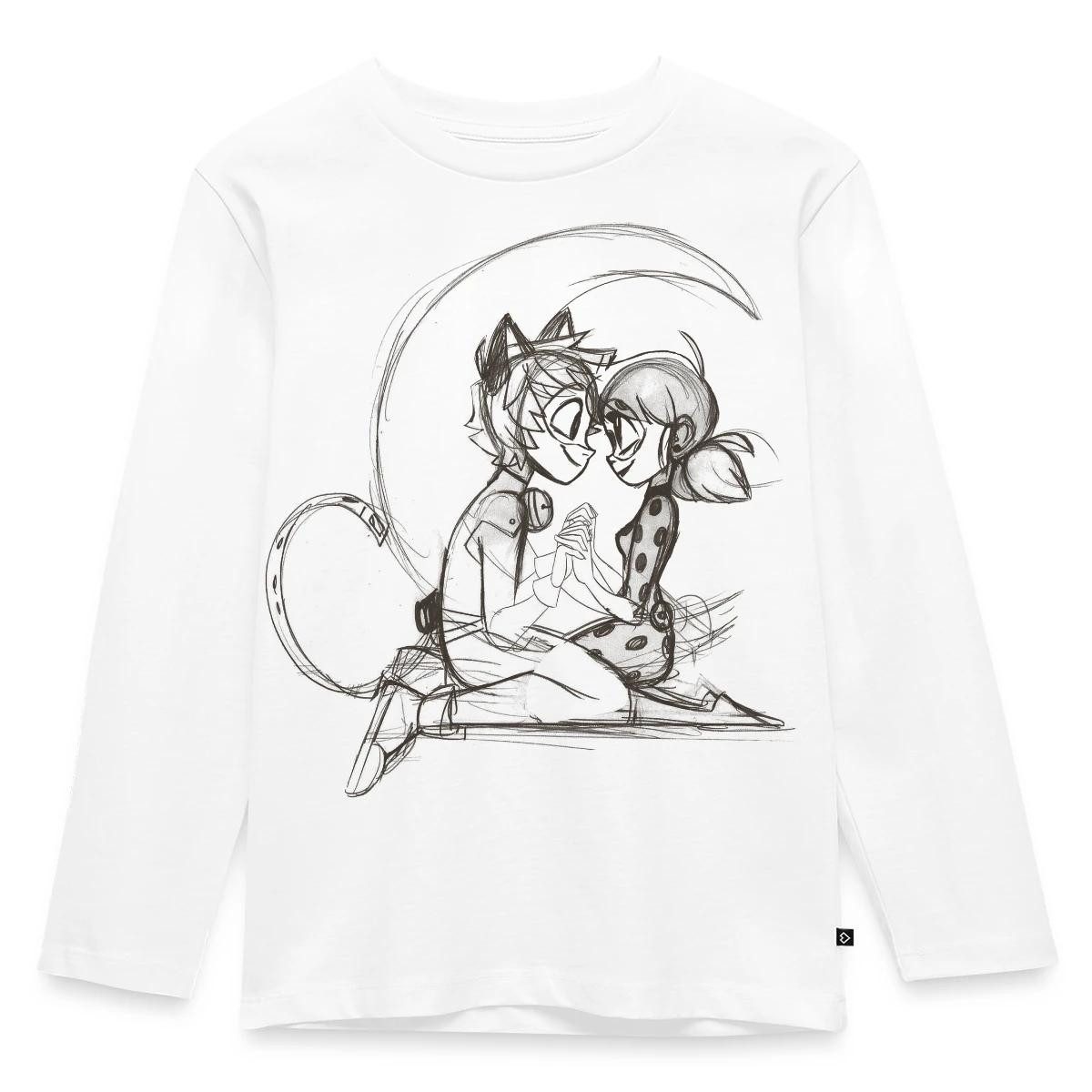 Spreadshirt T-Shirt Miraculous Ladybug Und Cat Noir Zeichnung Kinder Premium Langarmshirt (1-tlg)