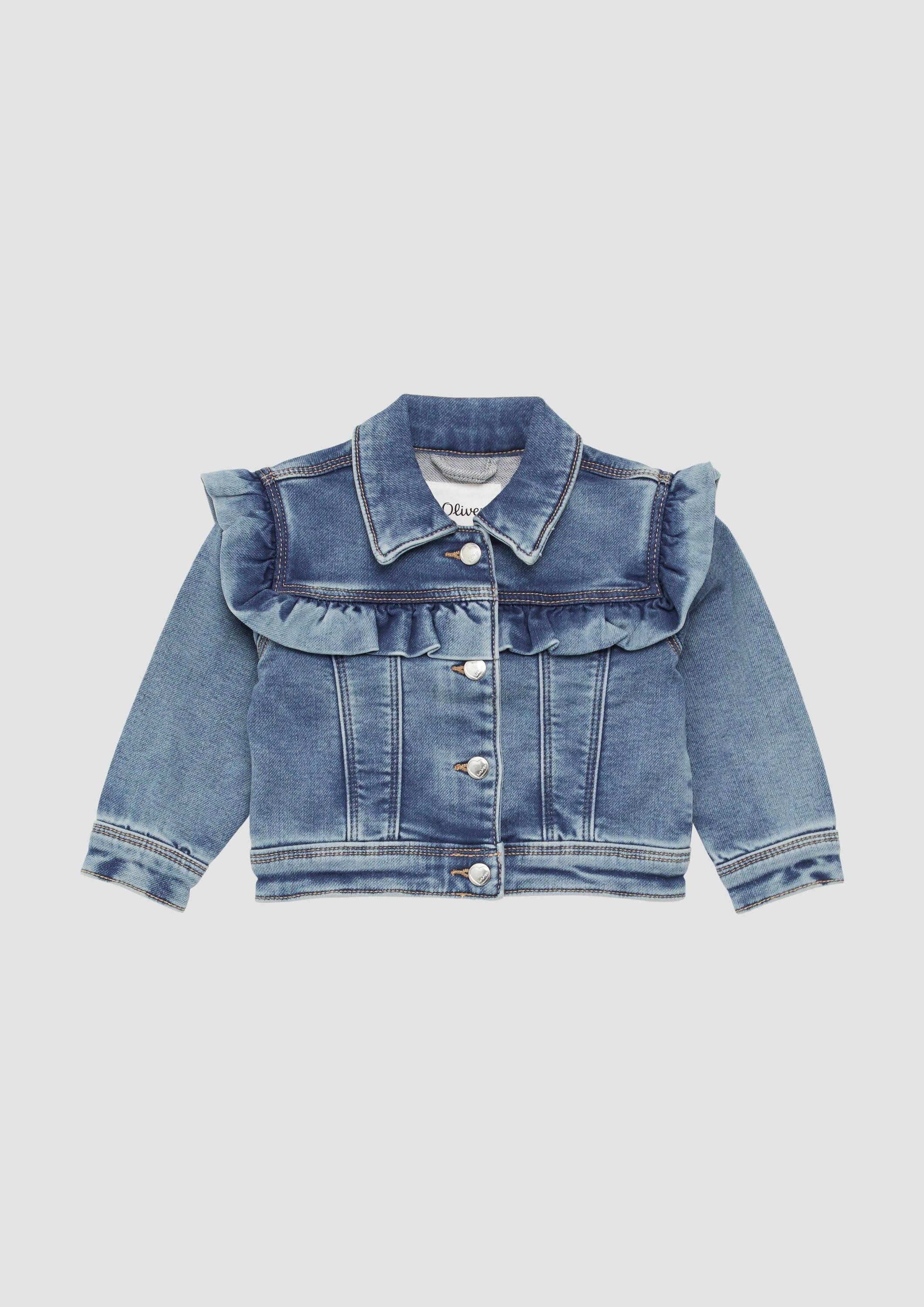 s.Oliver Funktionsjacke Indoor-Jacke Jeansjacke mit Rüschen und Used-Effekt