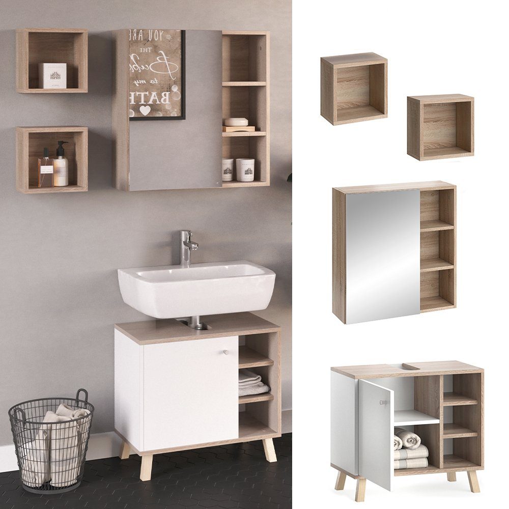 Vicco Badmöbel-Set Senyo, Weiß/Sonoma, 3 Teile, günstig online kaufen