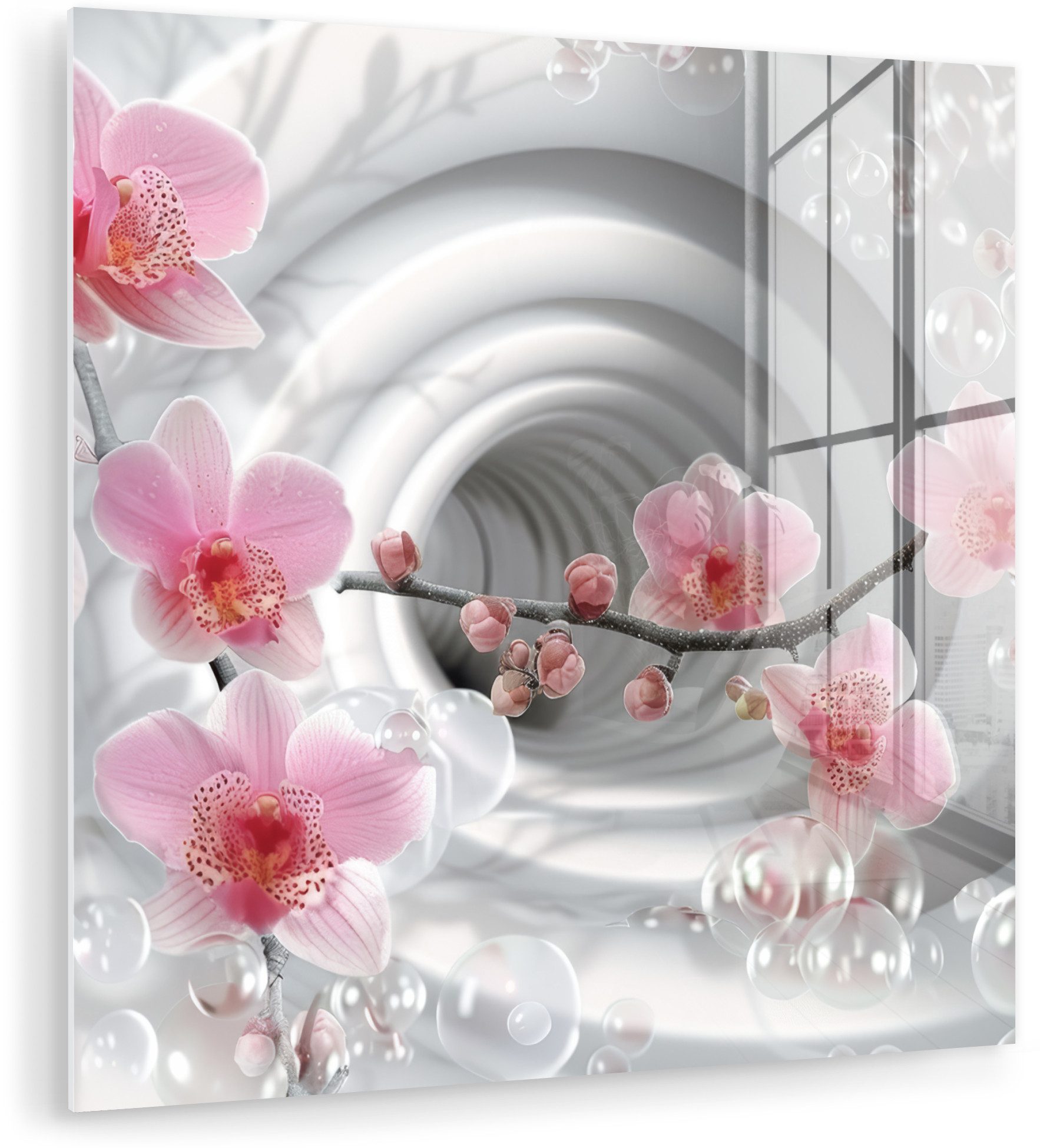 MuchoWow Acrylglasbild Blumen - Tunnel - Abstakt - 3D-Effekt, Inkl. Aufhängung, Bilder auf Glas Wandbild, Wanddeko Wohnzimmer Badezimmer, 20x20 cm