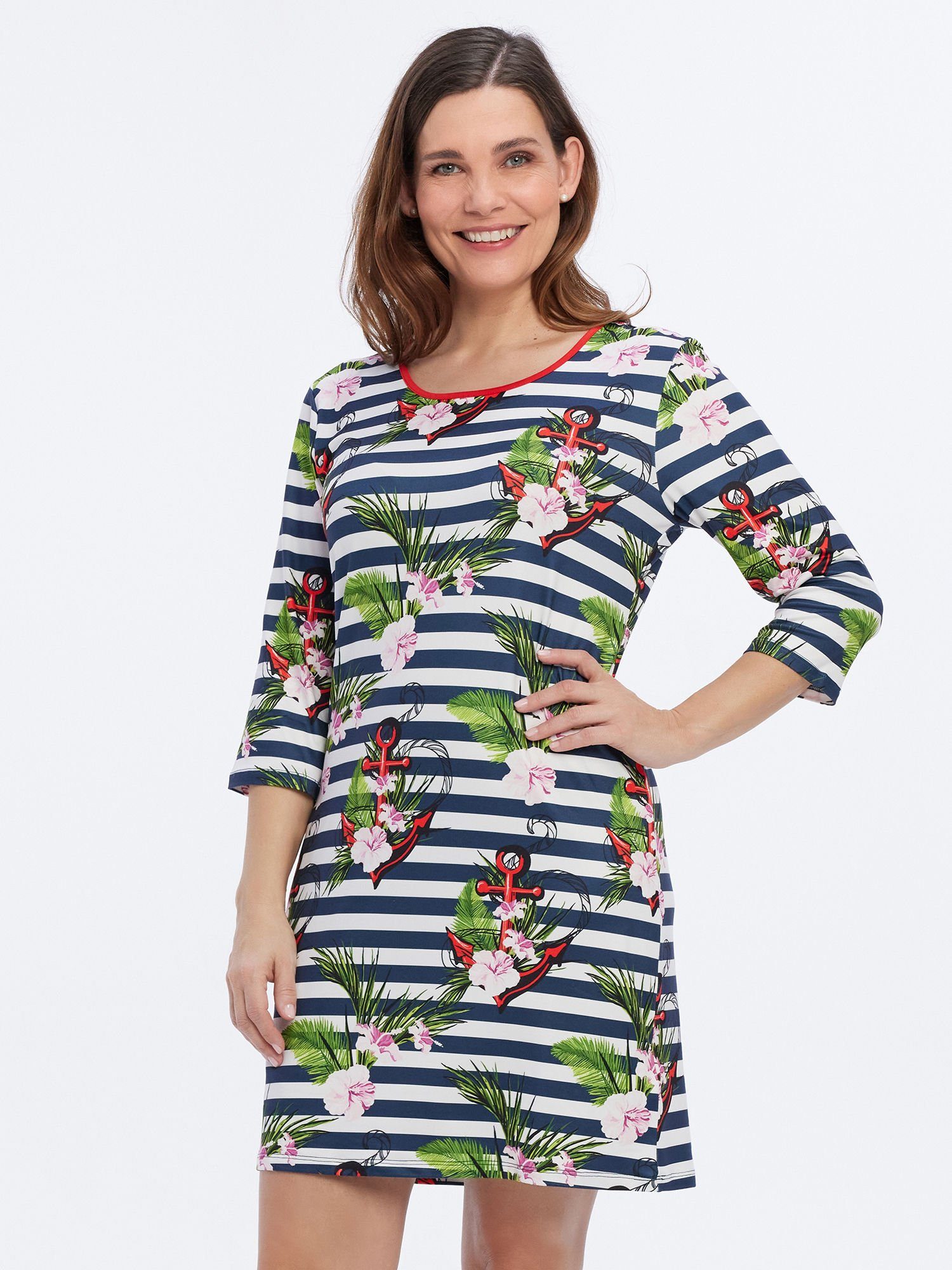 Belli Beaux Nachthemd Sleepwear elastisch mit Blumenprint und Streifen
