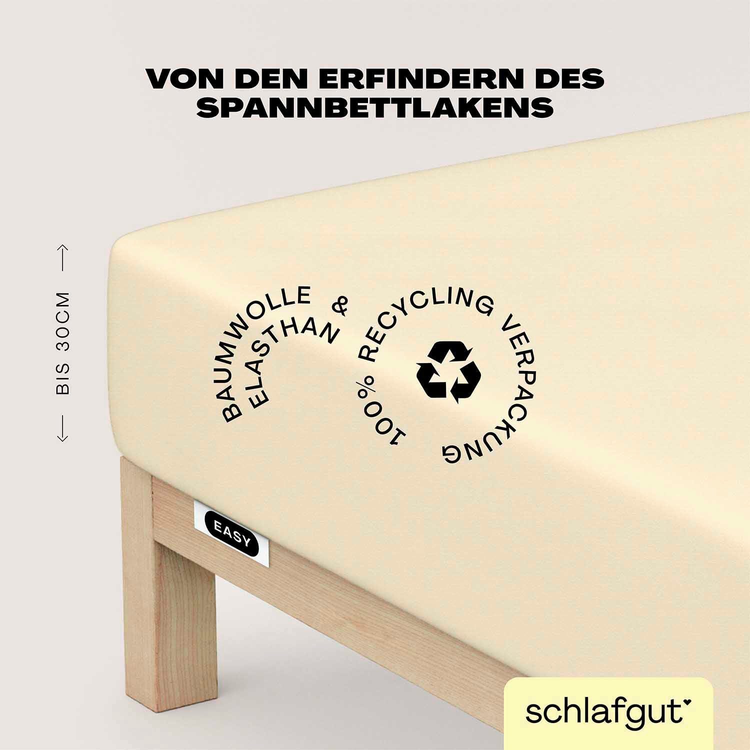 Schlafgut Spannbettlaken EASY JERSEY ELASTHAN Bettlaken, 170 g/m², 95% Baumwolle, 5% Elasthan, Jersey, Gummizug: rundum, (1 Stück), Spannbettlaken bis 30 cm Höhe, bügelfrei, pflegeleicht, perfekter Sitz