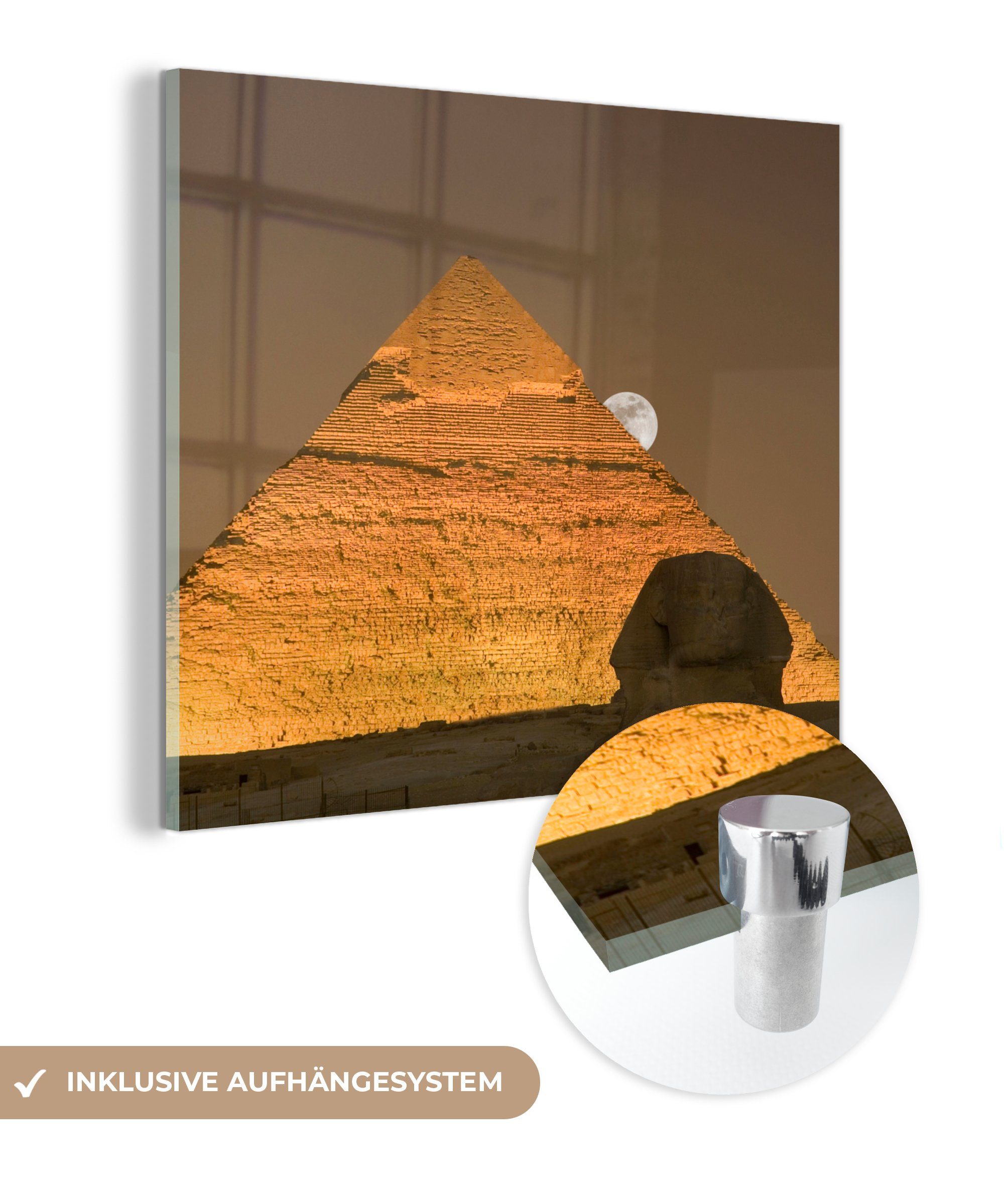 MuchoWow Acrylglasbild Der Mond hinter den Pyramiden von Gizeh, (1 St), Glasbilder - Bilder auf Glas Wandbild - Foto auf Glas - Wanddekoration
