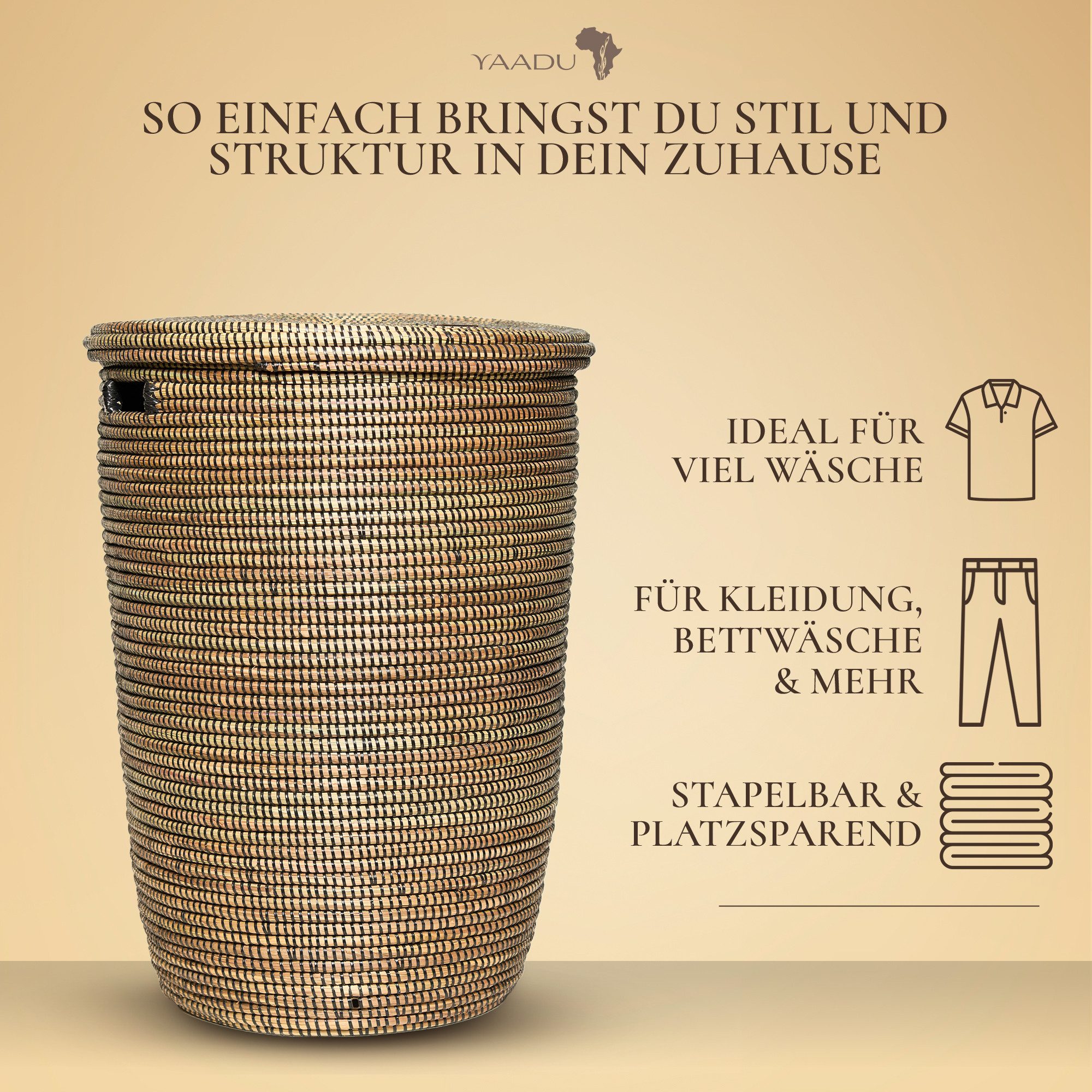 YAADU Wäschekorb mit flachem Deckel 80L günstig online kaufen