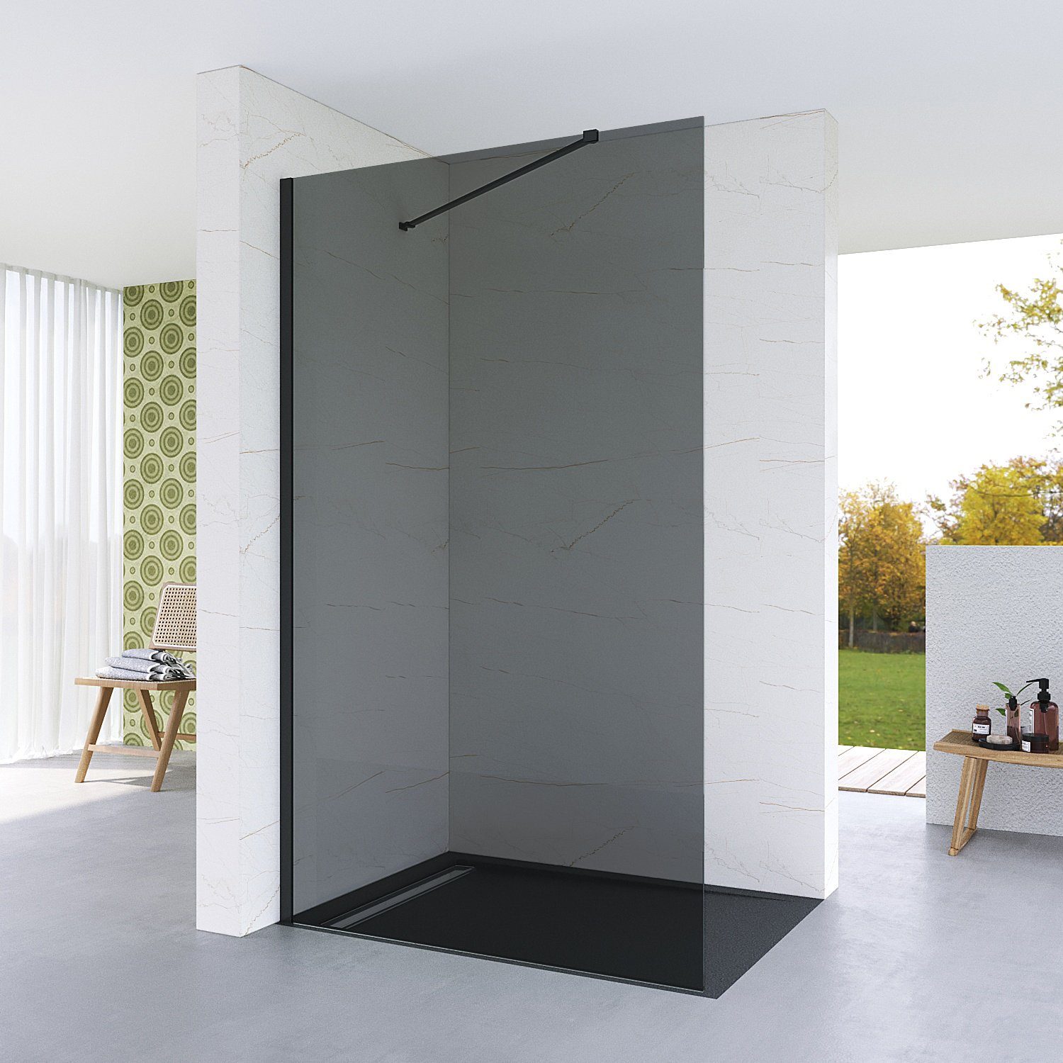 AQUALAVOS Walk-in-Dusche Duschwand 100/120 cm Glas Duschabtrennung Walk-In  Dusche Duschglaswand, 8mm Einscheibensicherheitsglas mit Nano Beschichtung,  mit Verstellbereic, Höhe 200 cm, graues Glas