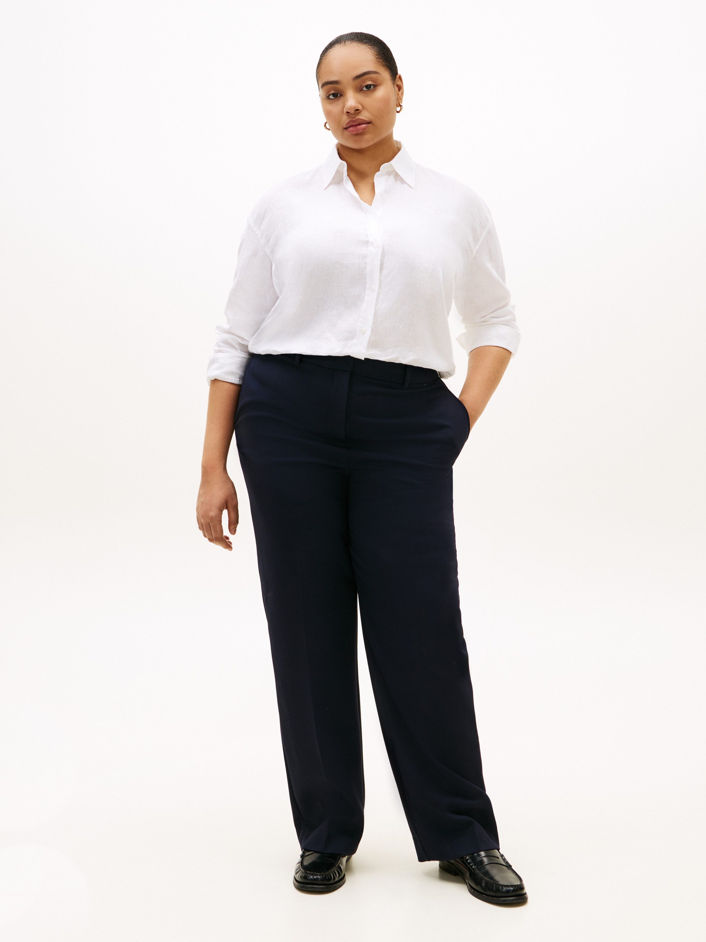 Tommy Hilfiger Curve Langarmbluse CRV ESS LINEN ROUND HEM SHIRT in großen Größen, oversize