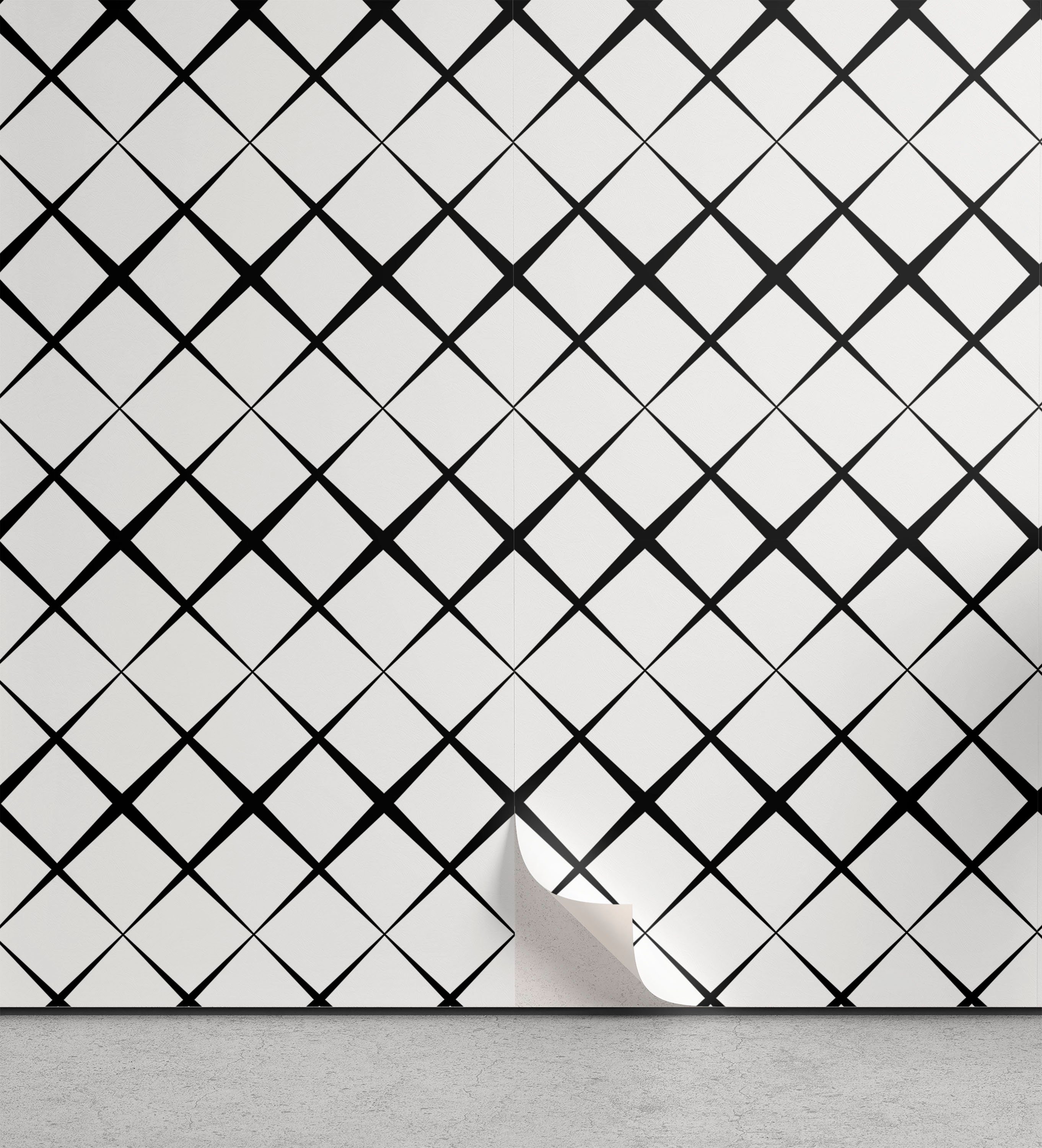 Abakuhaus Vinyltapete selbstklebendes Wohnzimmer Küchenakzent, Schwarz und weiß Gitternetzlinien