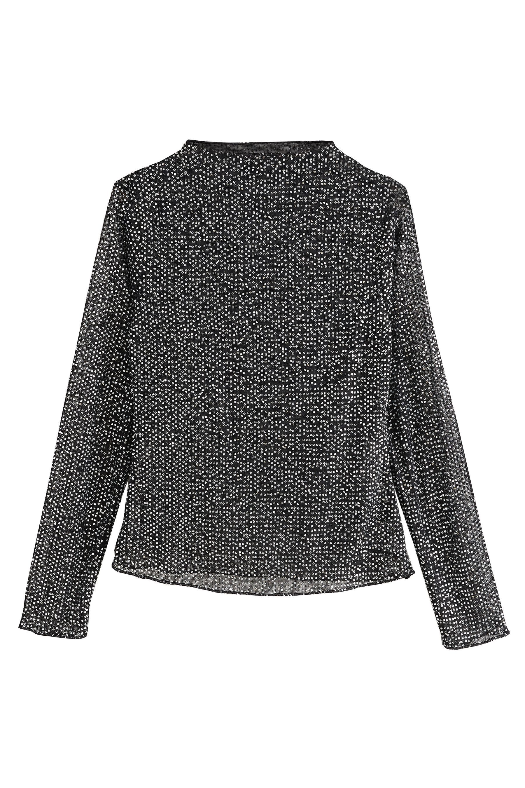 Next Blusenshirt Langärmeliges Mesh-Oberteil mit Verzierung (1-tlg)