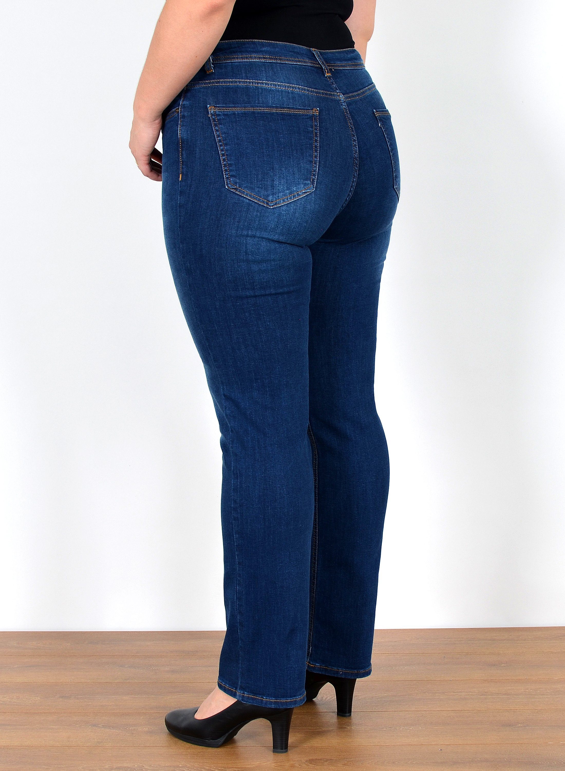 ESRA Straight-Jeans FG5 High Waist Damen Jeans Straight Leg Stretch Hose Übergröße Große Größe