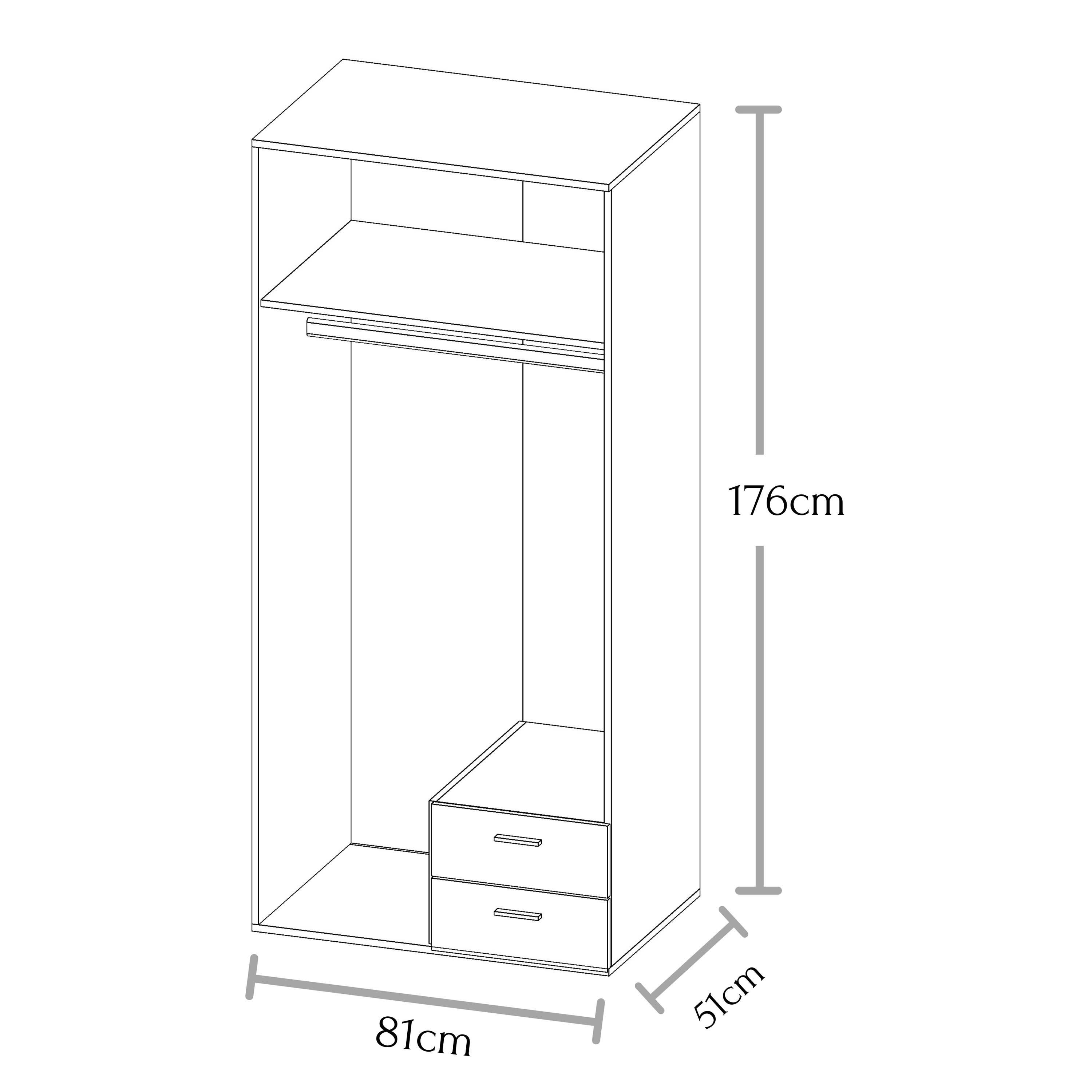 möbelando Kleiderschrank Hamina Zeitloser Kleiderschrank mit viel Stauraum - Vielseitiger Drehtürenschrank in Eiche Sonoma - 81 x 176 x 51 cm (B/H/T) | Kleiderschränke