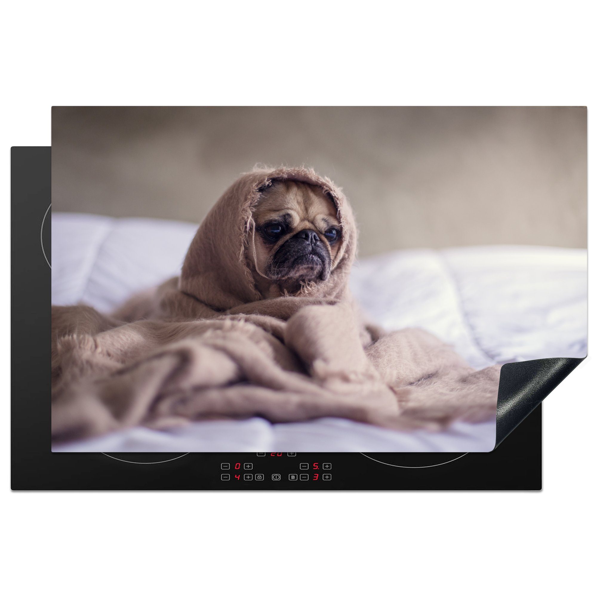 MuchoWow Herdblende-/Abdeckplatte Hund - Decke - Bett, Vinyl, (1 tlg), 81x52 cm, Induktionskochfeld Schutz für die küche, Ceranfeldabdeckung