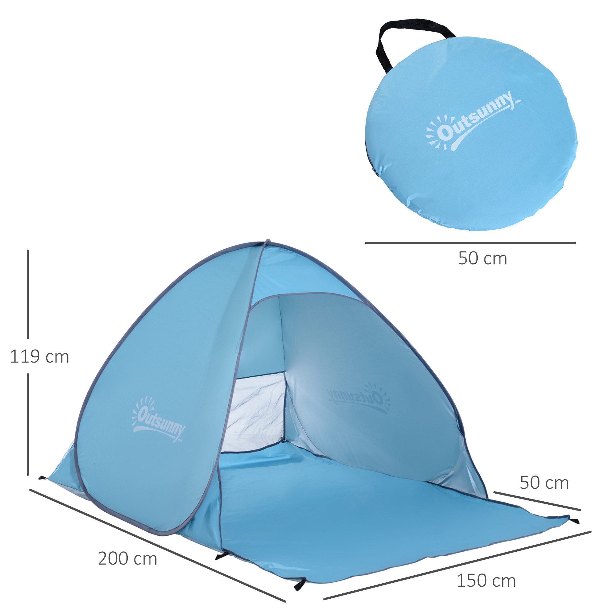 AIMAX Strandmuschel Strandzelt Pop-up 200x150 cm leicht & schnellaufbau blau