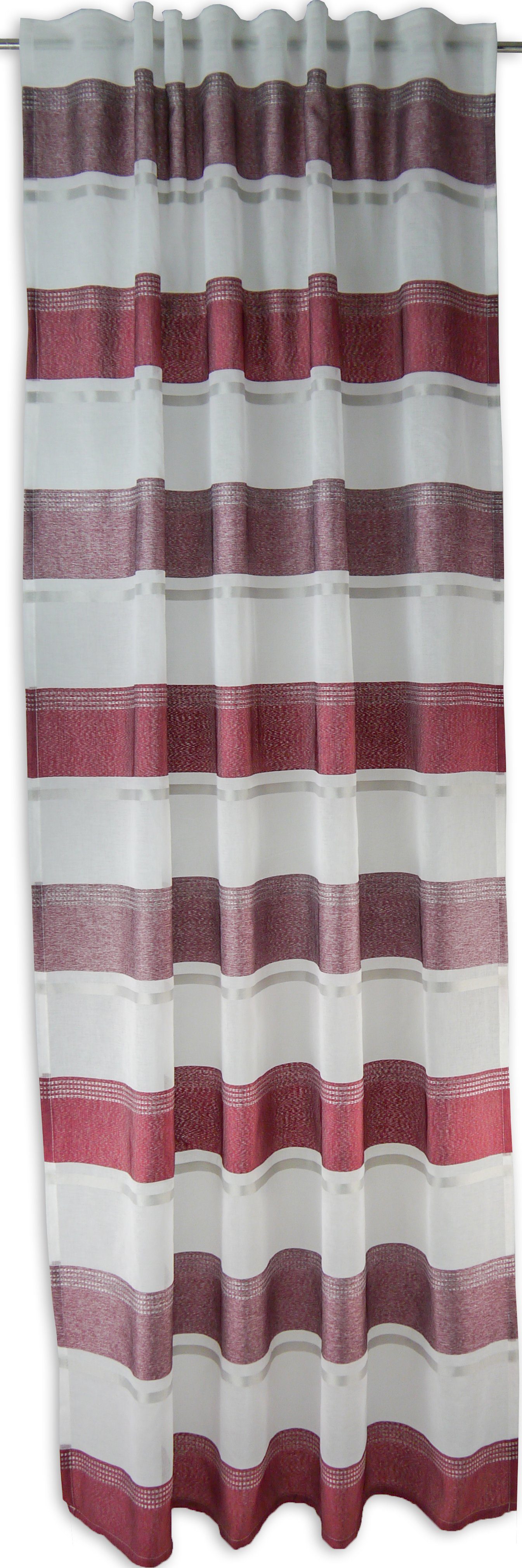 Vorhang Schlaufenschal Seitenschal 2516 Streifen Quer 140x245 cm, EXPERIENCE, Schlaufen (1 St), halbtransparent, Lintex, Mulitfunktionsband Rot-Weinrot