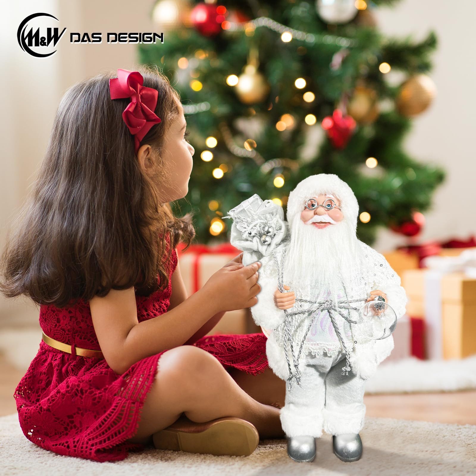 M&W DAS DESIGN Weihnachtsmann Weihnachtsmann-Figur mit Geschenksack stehende Tischdeko 32 x 18 x 8cm