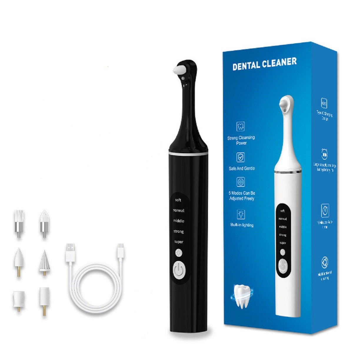 COOL-i ® Mundpflegecenter Zahnpolierer Set mit LED & 5 Modi& 6 Köpfen, Für kosmetische Zahnpflege, sanftes Aufhellen & frischen Atem