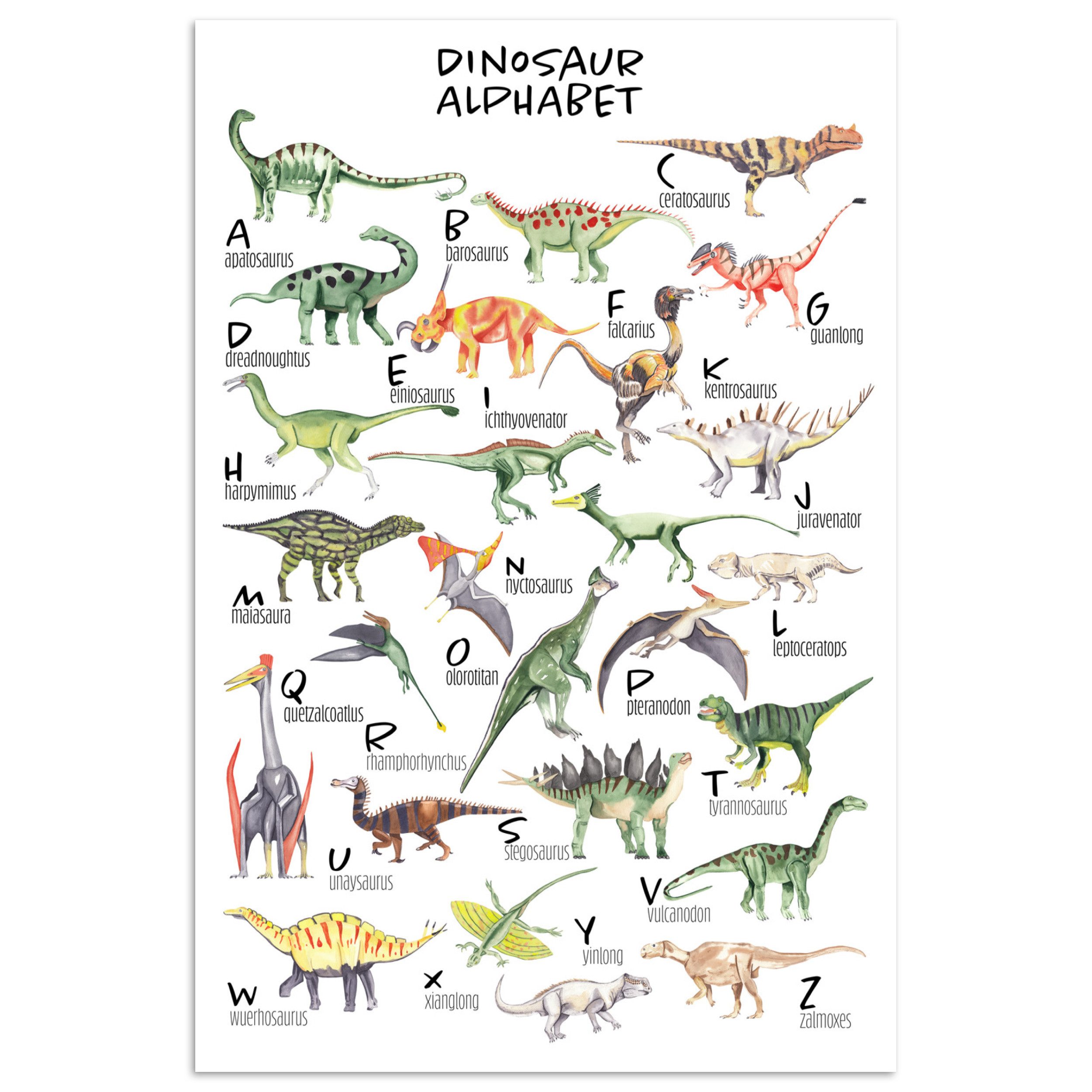 MuchoWow Poster Alphabet - Dinosaurier - Jungen - Mädchen - Lernen, (1 St), Poster ohne Rahmen, Wandbild, Wandposter, 20x30 cm