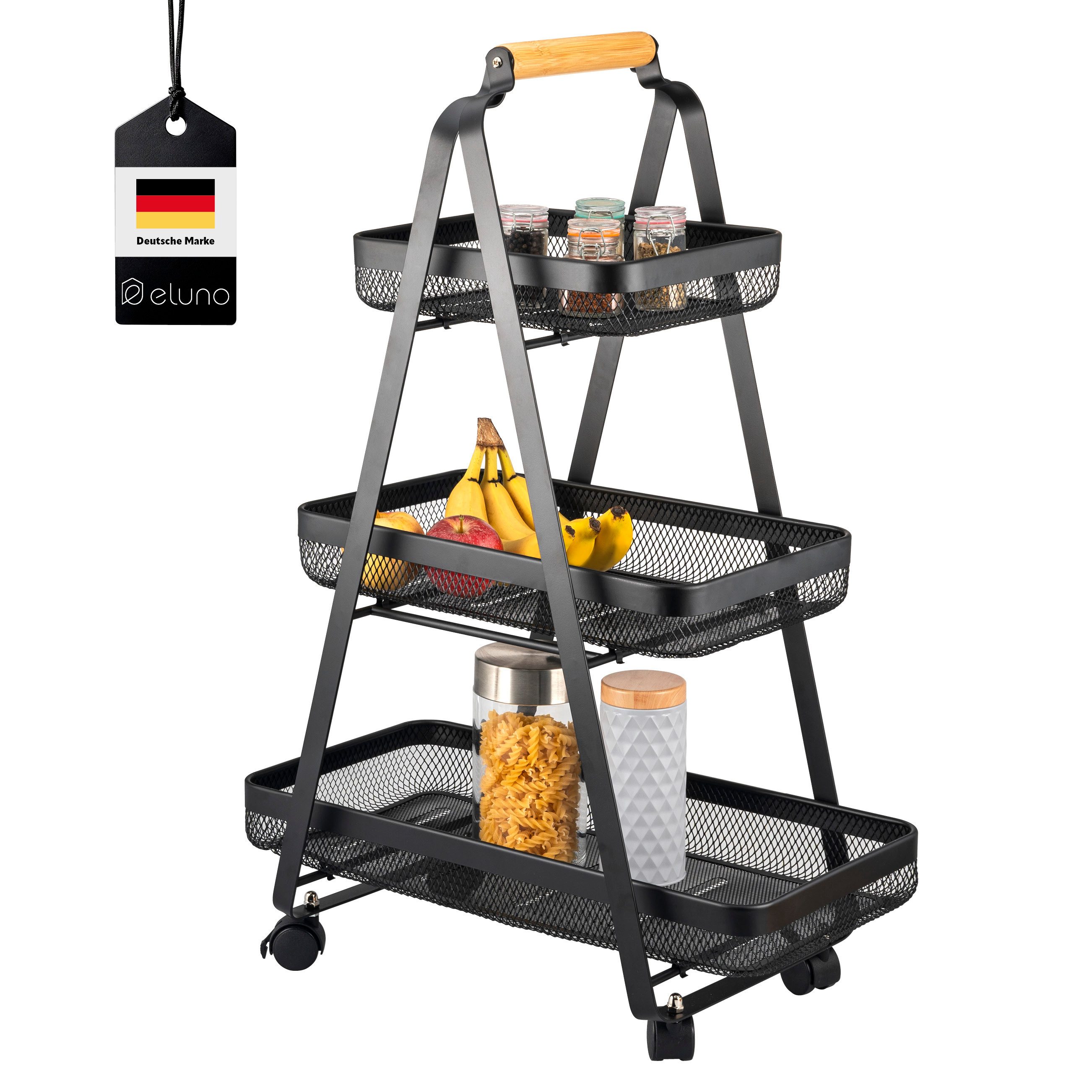 eluno Servierwagen 3-stöckig, Rollwagen aus schwarzem günstig online kaufen