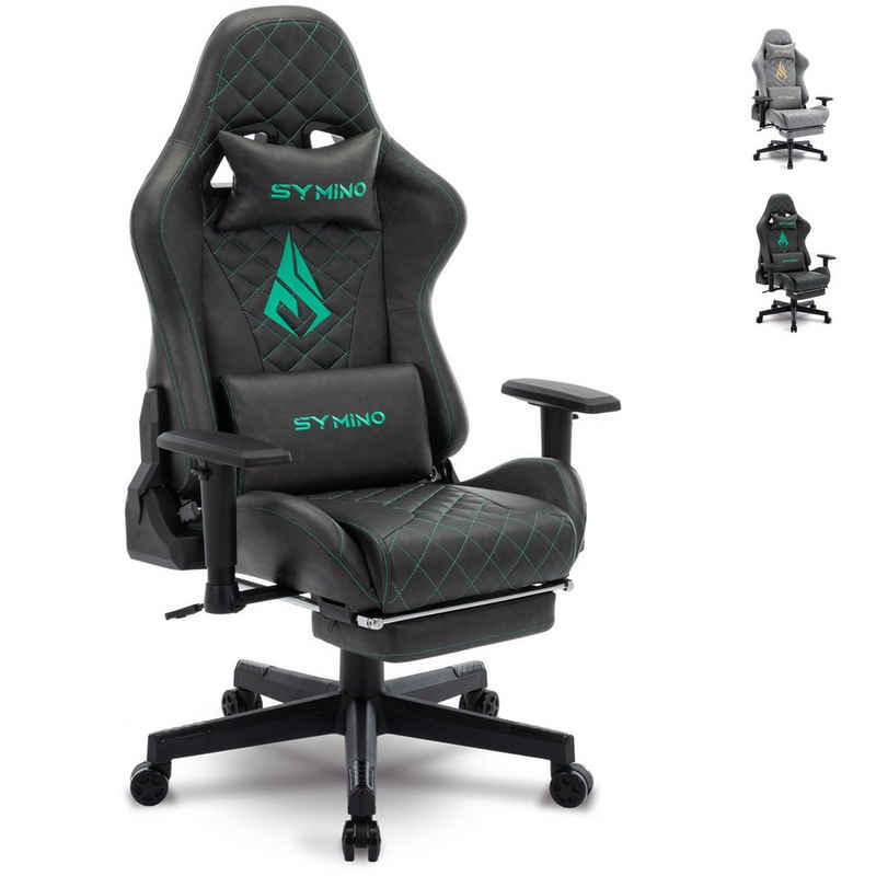 symino Gaming-Stuhl Ergonomischer Stuhl, Racing Style, Retro Style PU Leder Computerstuhl, mit verstellbaren Armlehnen und Rückenlehne, mit Fußstütze, Schwarz